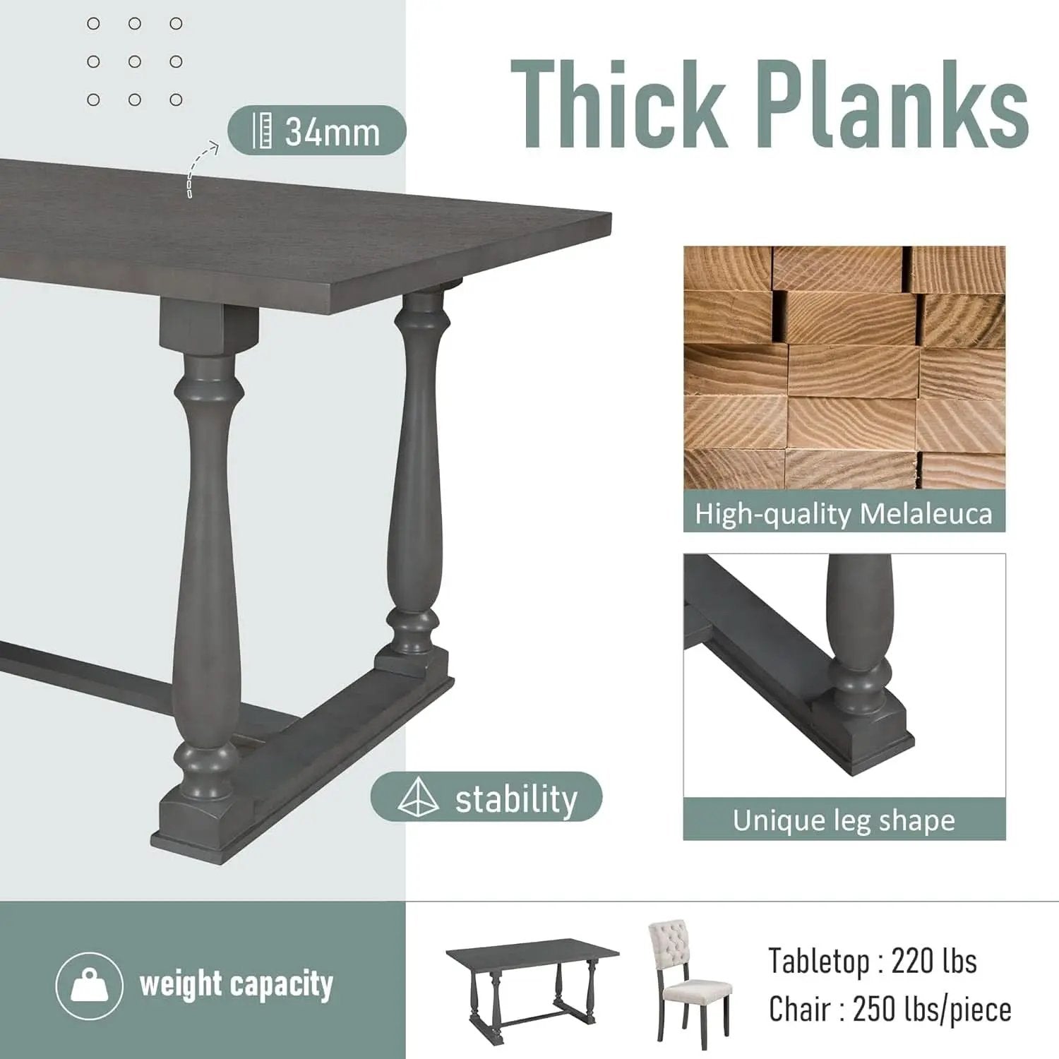 Six Person Premium Solid Wood Dining Table Set Bench from PriceLows™
