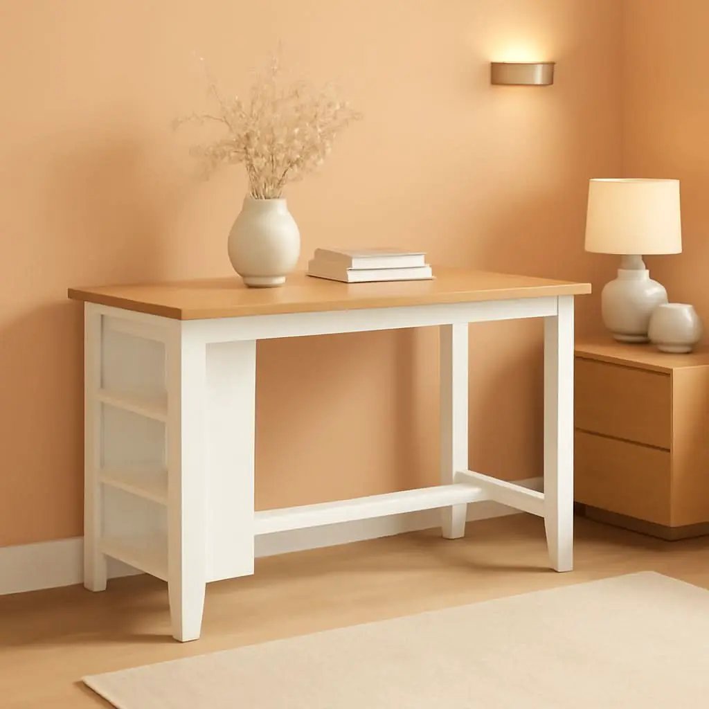 Farmhouse Counter Height Dining Table 3 Shelves Light Brown from PriceLows™
