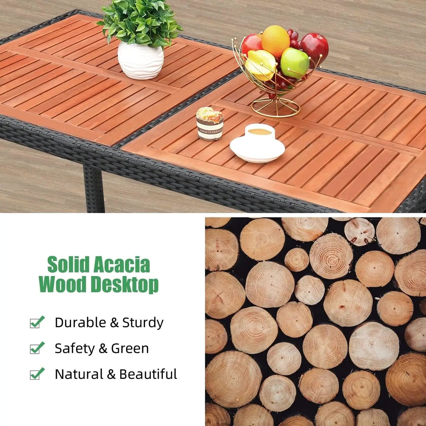 7 Piece Patio Dining Set Acacia Wood Table Wicker Chairs from PriceLows™