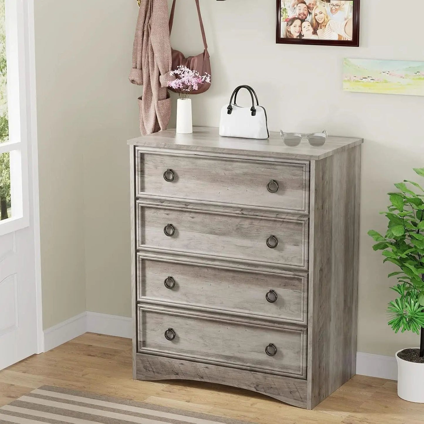 Gray 4 Drawer Dresser With ModernArchitectural Storage from PriceLows™