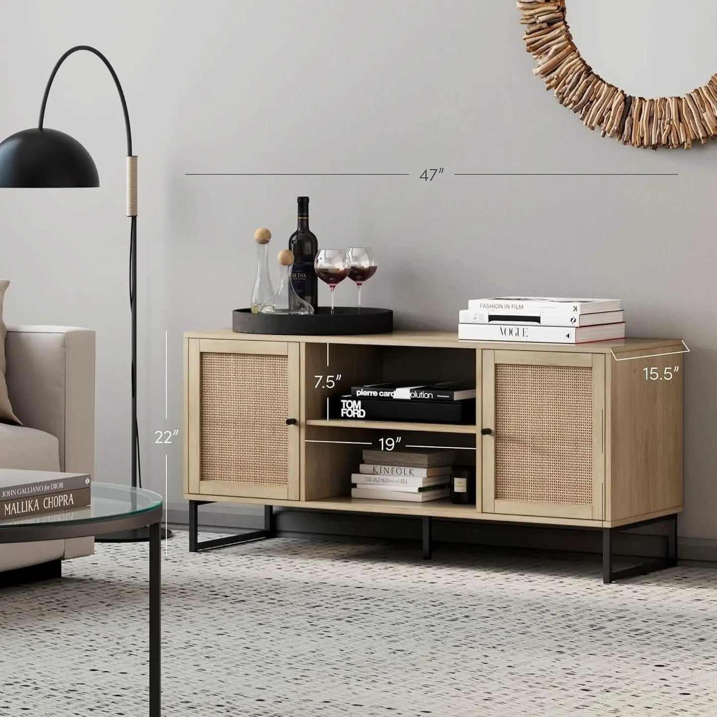 Mina Modern TV Stand With Storage Doors Oak Finish from PriceLows™