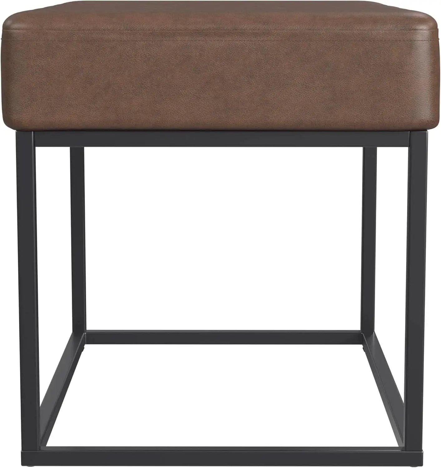 Small Brown Faux Leatherette Channel Tufted Ottoman from PriceLows™