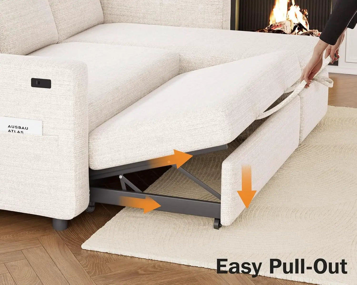 105Inch UShaped SectionalSofa With Pullout Bed Beige from PriceLows™