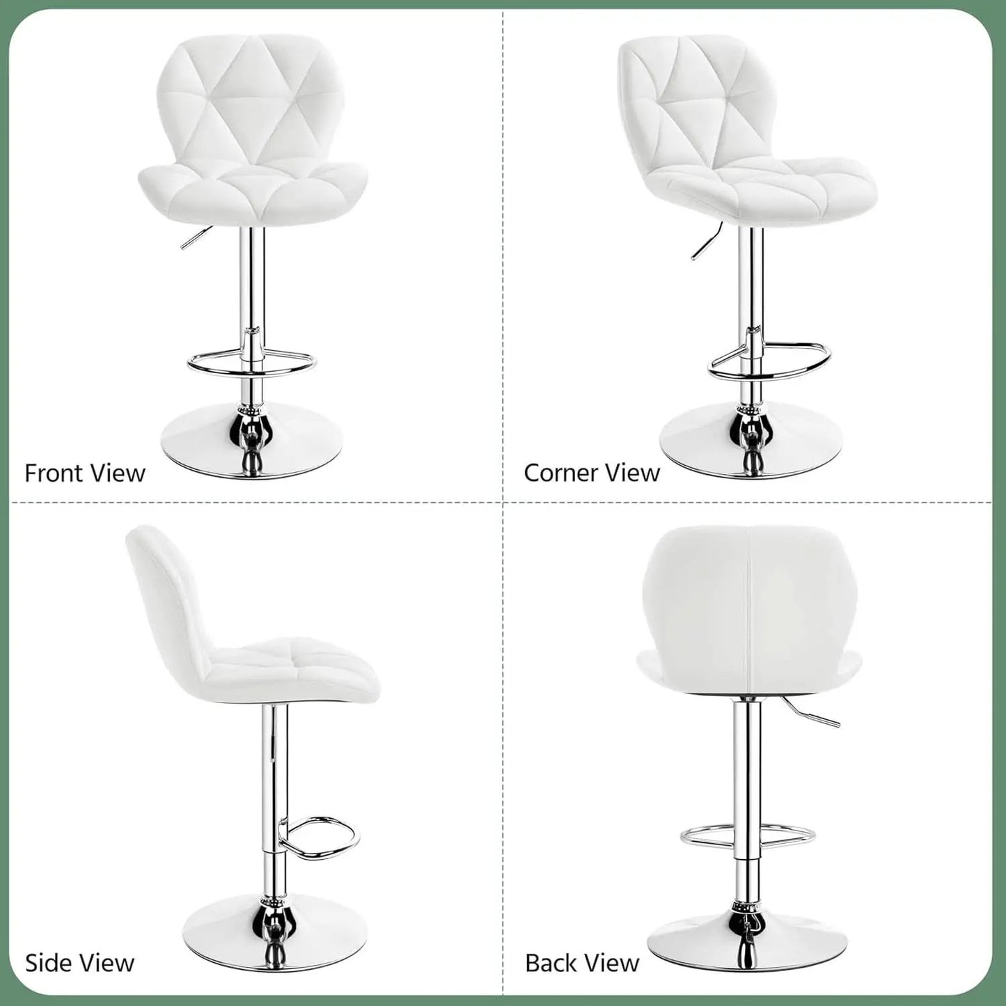 Pair Of White PU Leather Height Adjustable Bar Stools from PriceLows™