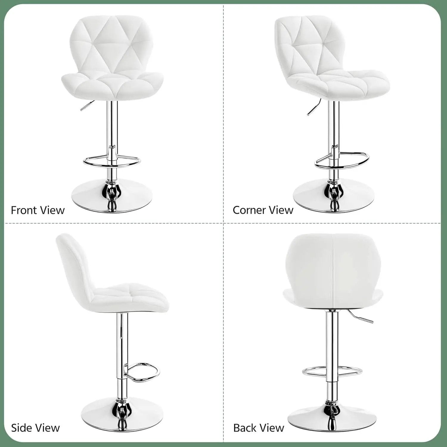 Pair Of White PU Leather Height Adjustable Bar Stools from PriceLows™