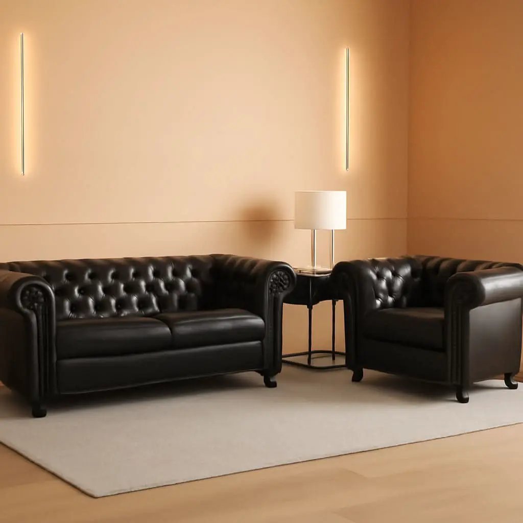 Modern Black Faux Leather Tufted Sofa and Chair Set from PriceLows™