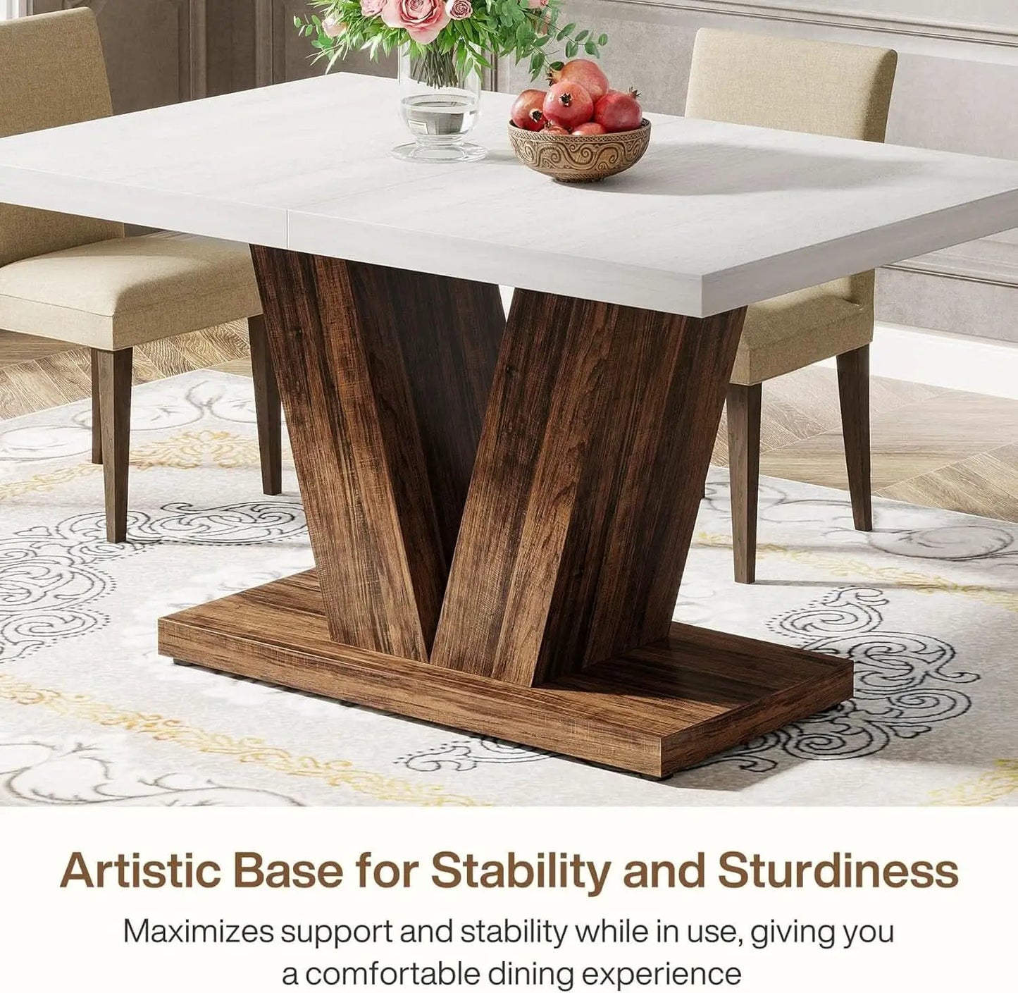 47 Inch White Oak Dining Table With Heavy Pedestal Base from PriceLows™