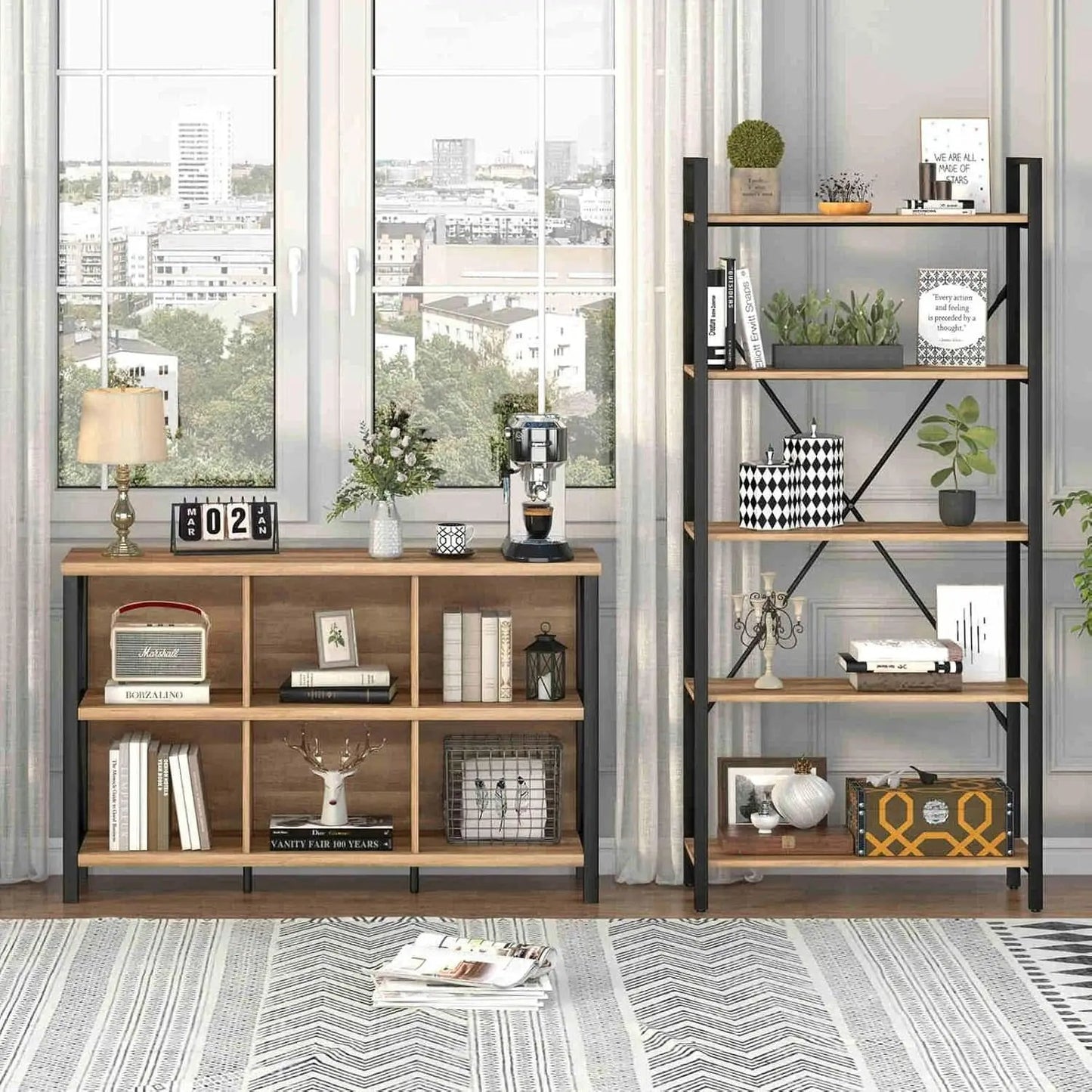 6 Cube Storage Organizer With Shelf Rustic Oak Bookcase from PriceLows™