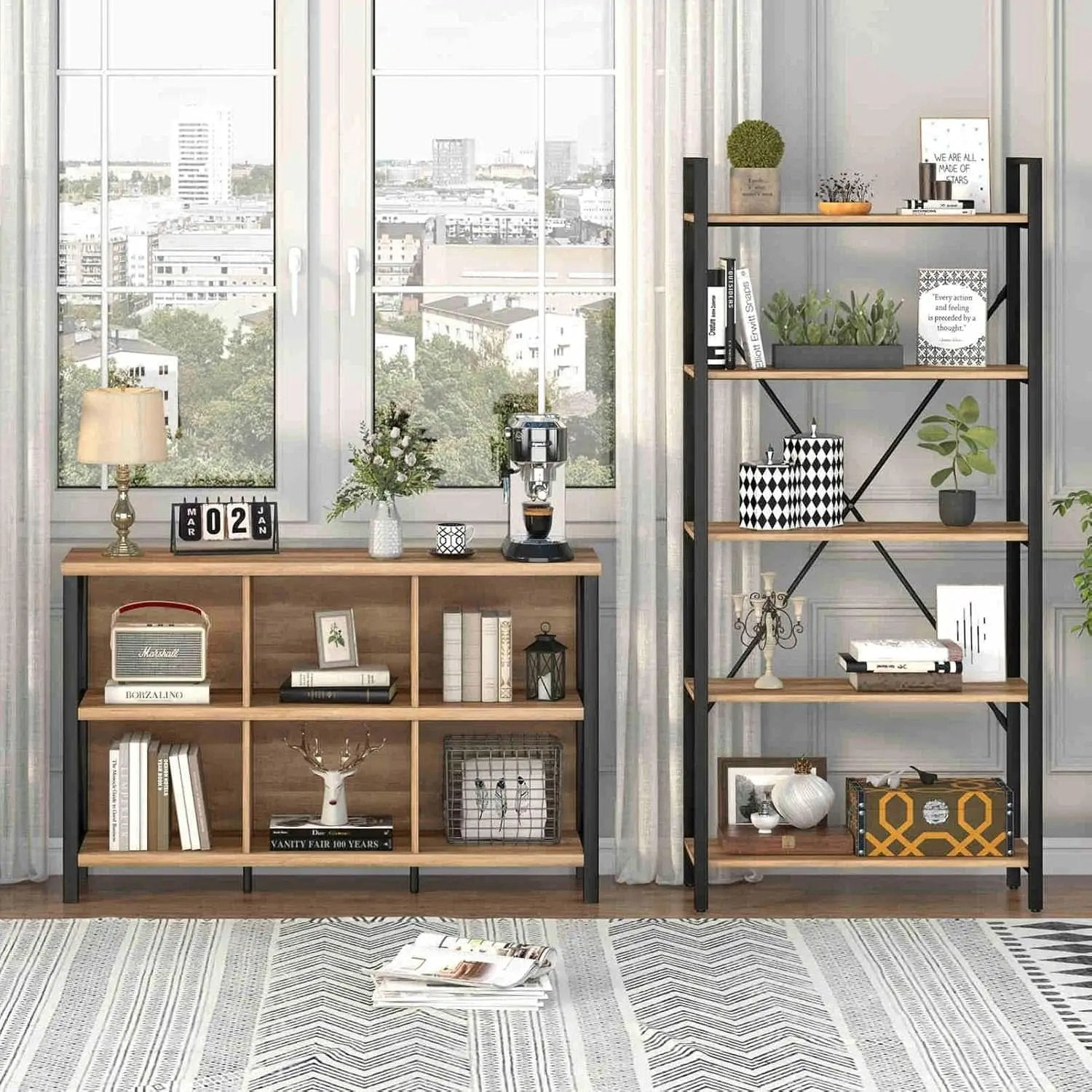 6 Cube Storage Organizer With Shelf Rustic Oak Bookcase from PriceLows™
