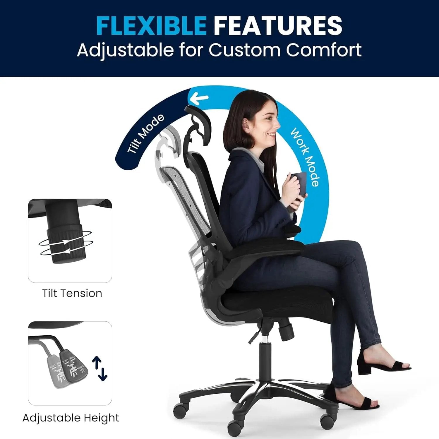 High Back Swivel Office Chair With Lumbar Support Black from PriceLows™