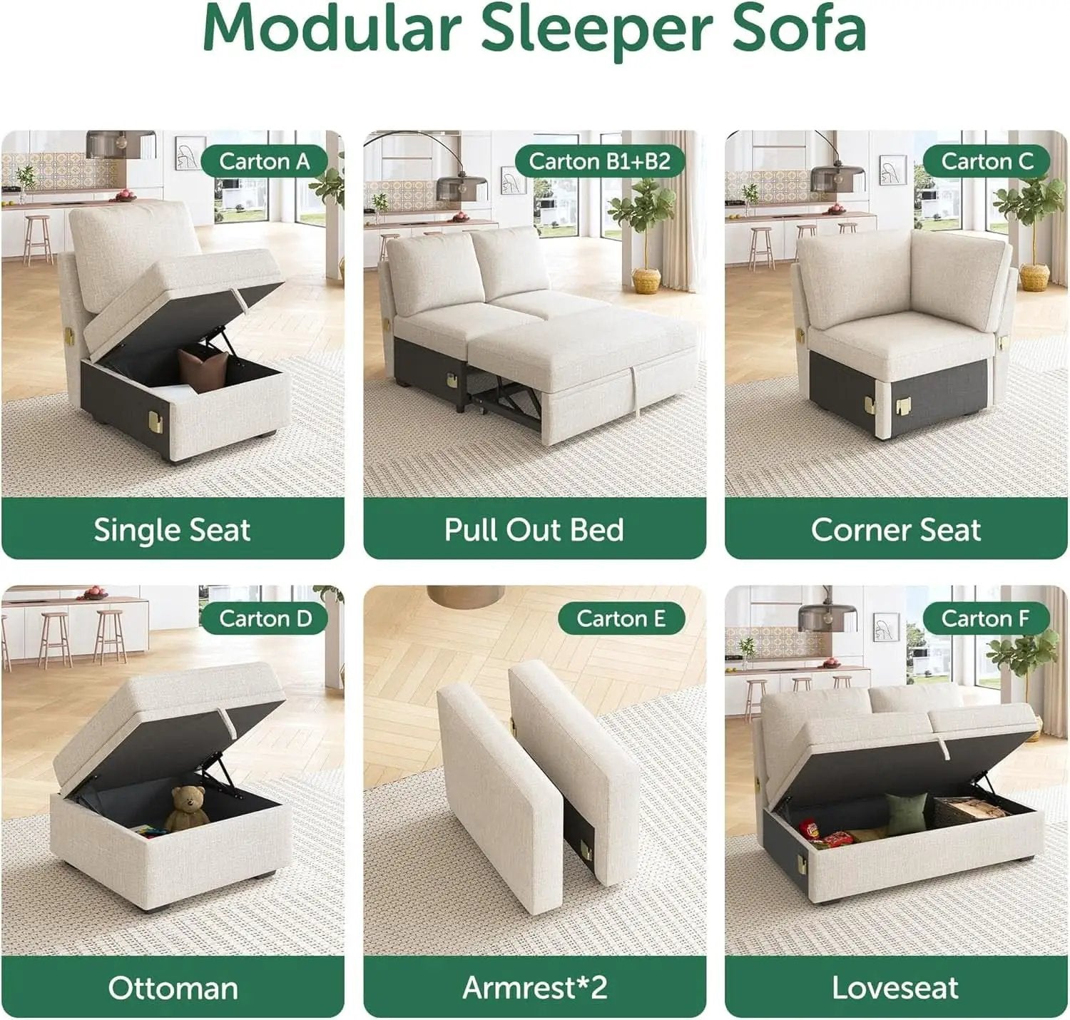Beige Textured Storage Ottoman For Sectional Sleeper from PriceLows™