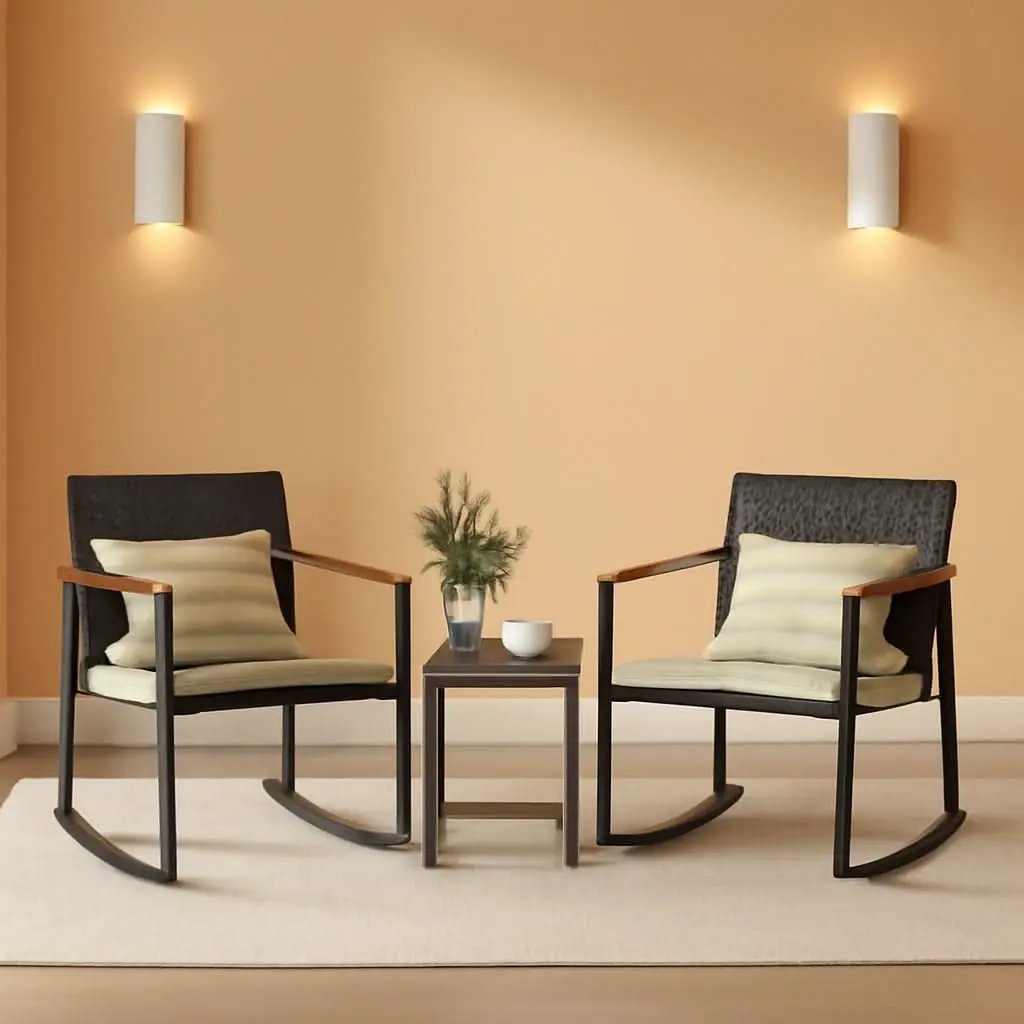 Outdoor Rocking Bistro Set With Cushions And Glass Table from PriceLows™