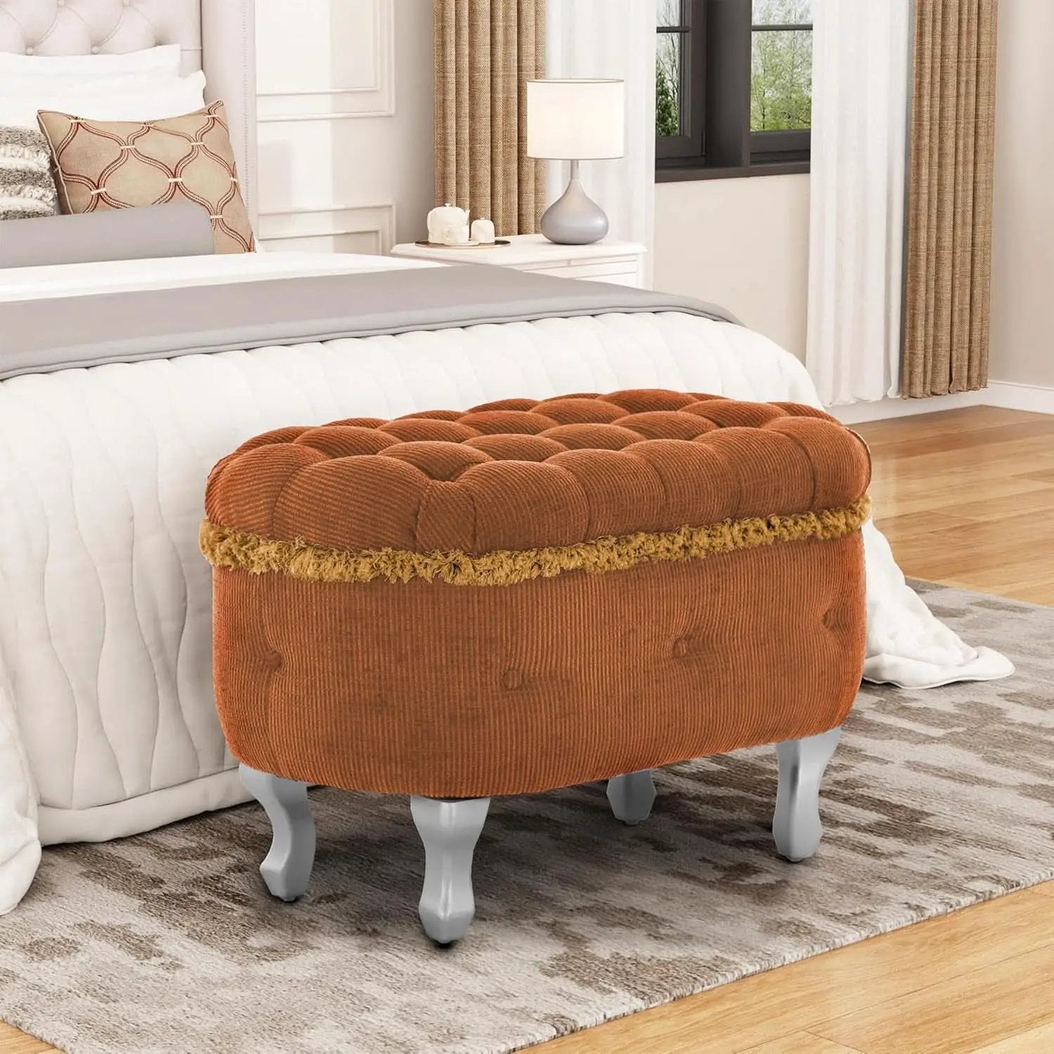 Orange Upholstered Storage Ottoman for Living Room from PriceLows™