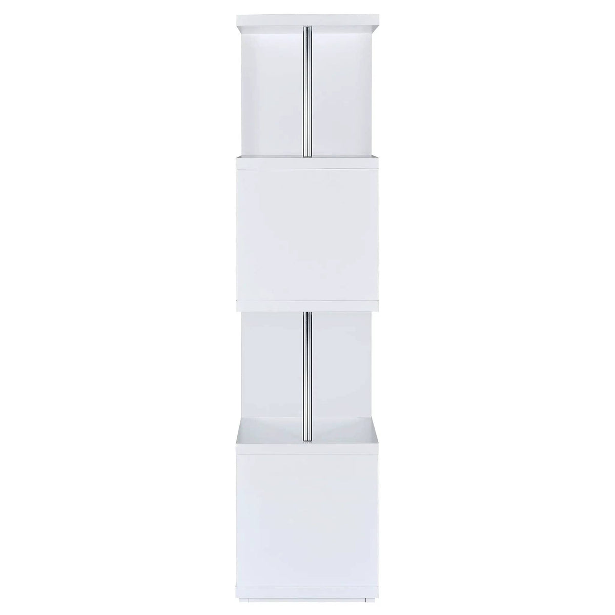 Baxter 67-inch 4-shelf Bookshelf White and Chrome Standard Bookcase | 15.5 x 15.5 x 66.5 in | Steel | Home Office
