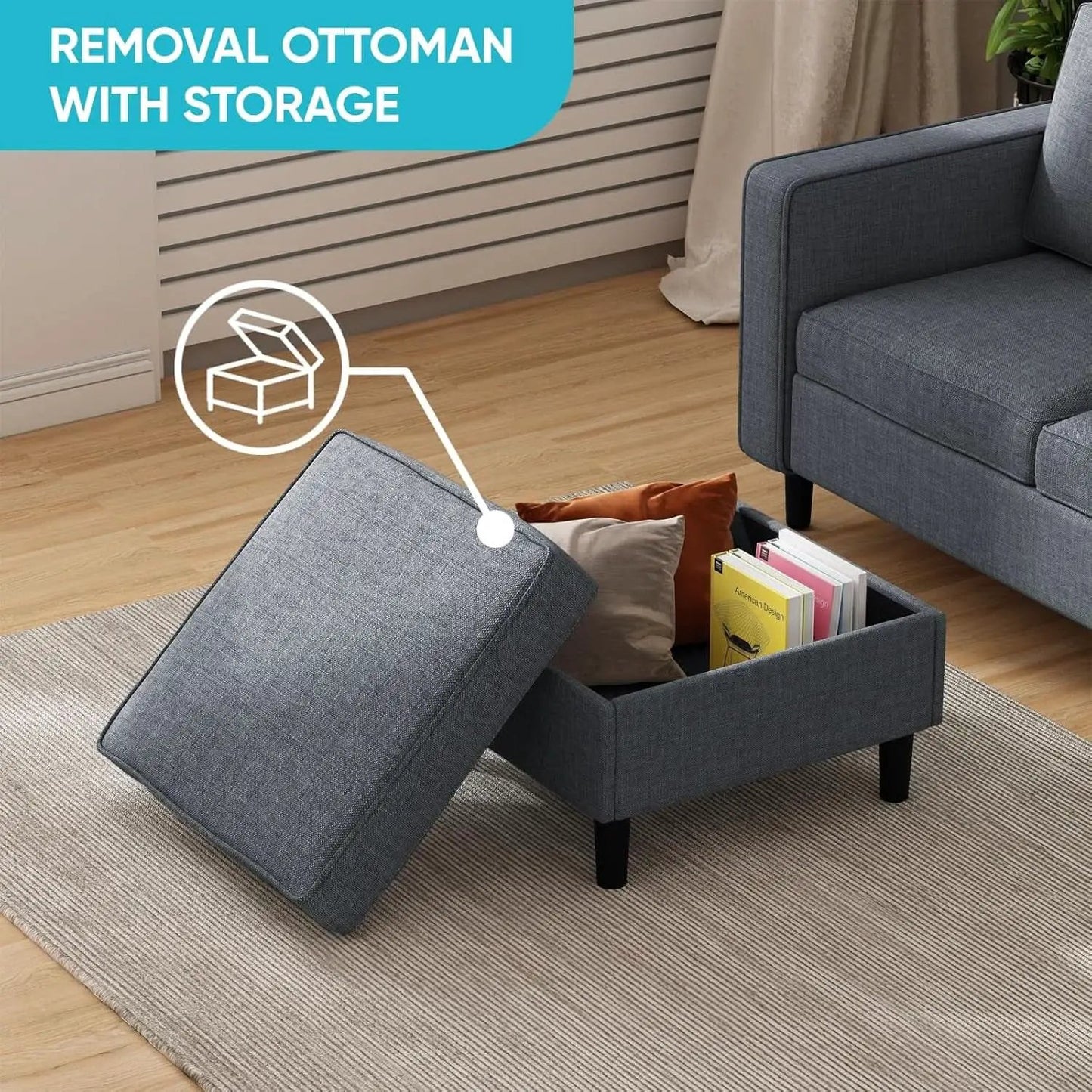 6 Seater Sectional Sofa In Dark Grey Linen With Ottoman from PriceLows™