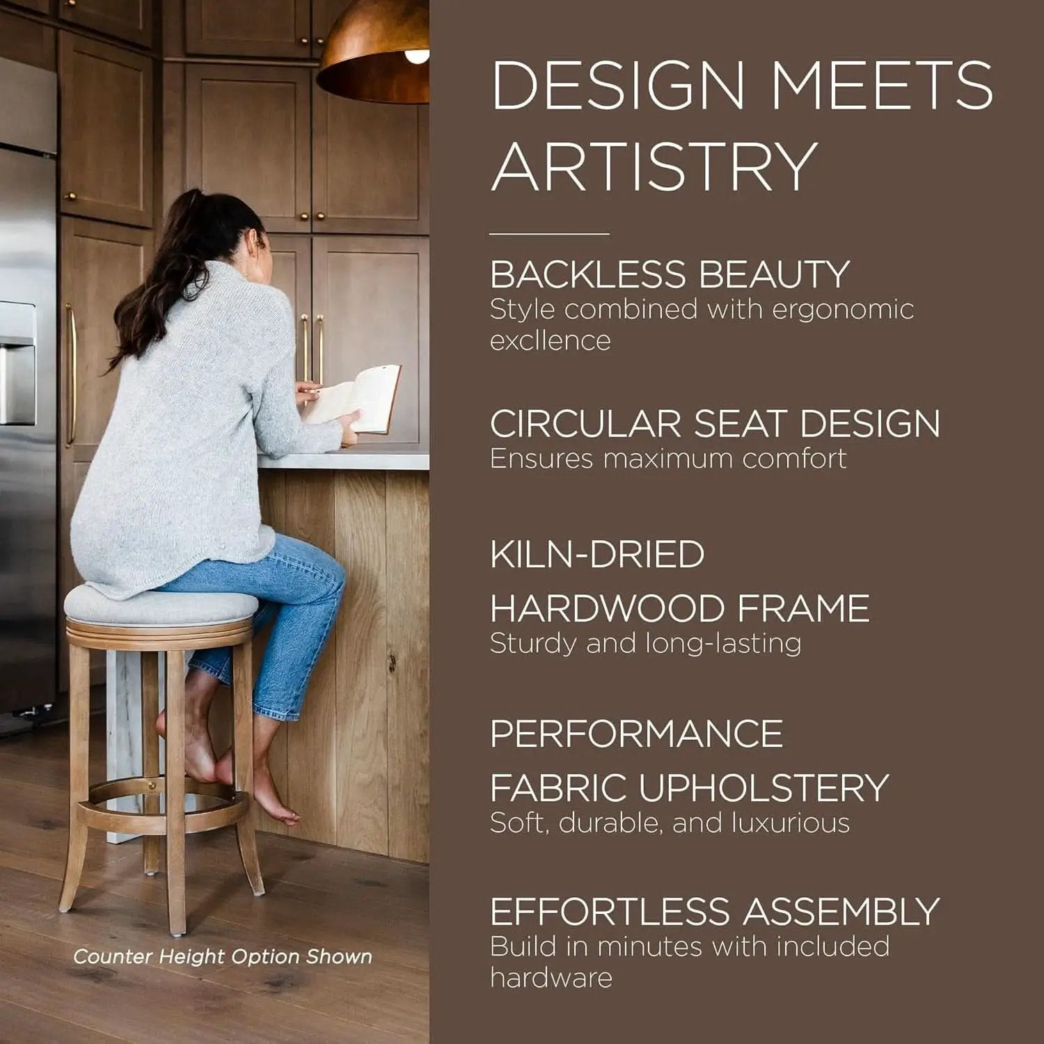 Eva 31 Inch Bar Height Backless Swivel Bar Stool Weathered Oak Sand Fabric from PriceLows™