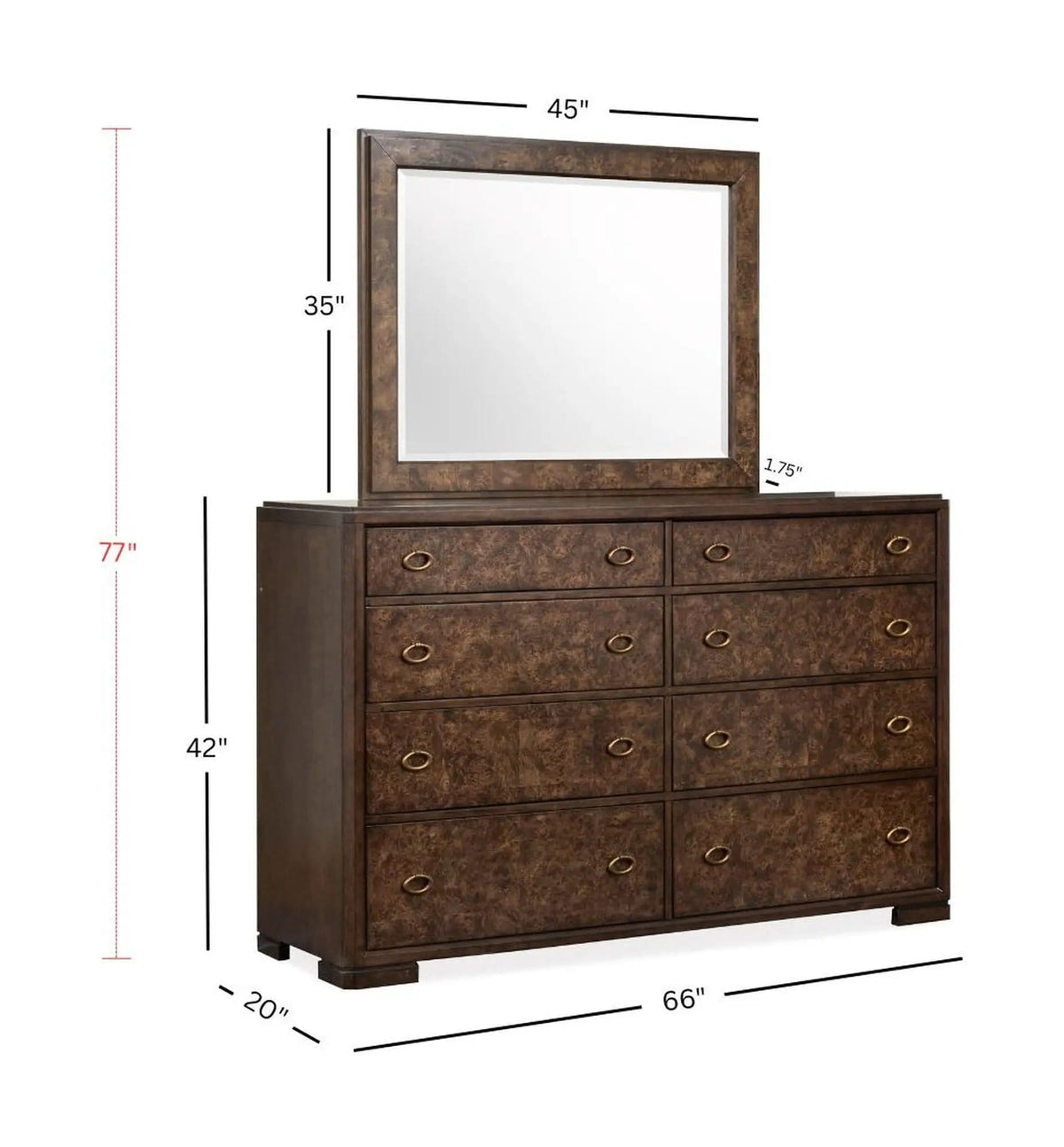 Rowan Drawer Dresser | 2 Pieces | Brass | Bedroom