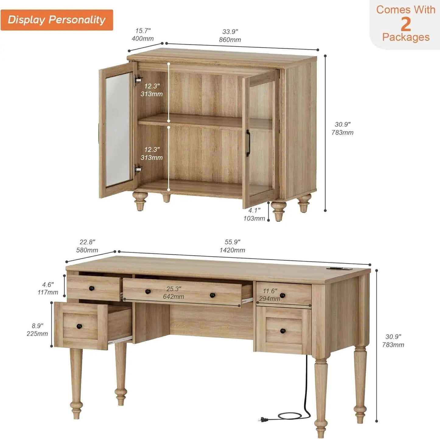 Distressed Oak Farmhouse Executive Desk With Glass from PriceLows™
