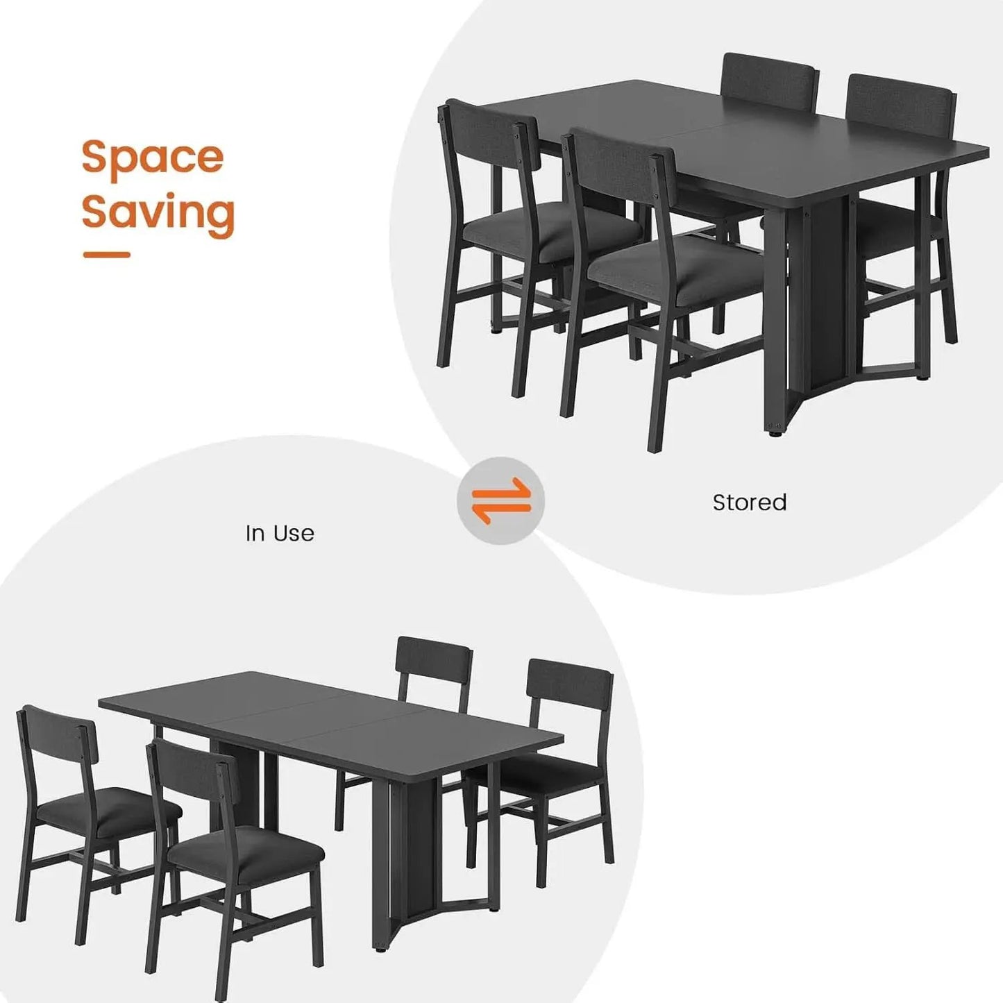 63 Inch Extendable MDF Board Dining Table Set Black Finish from PriceLows™