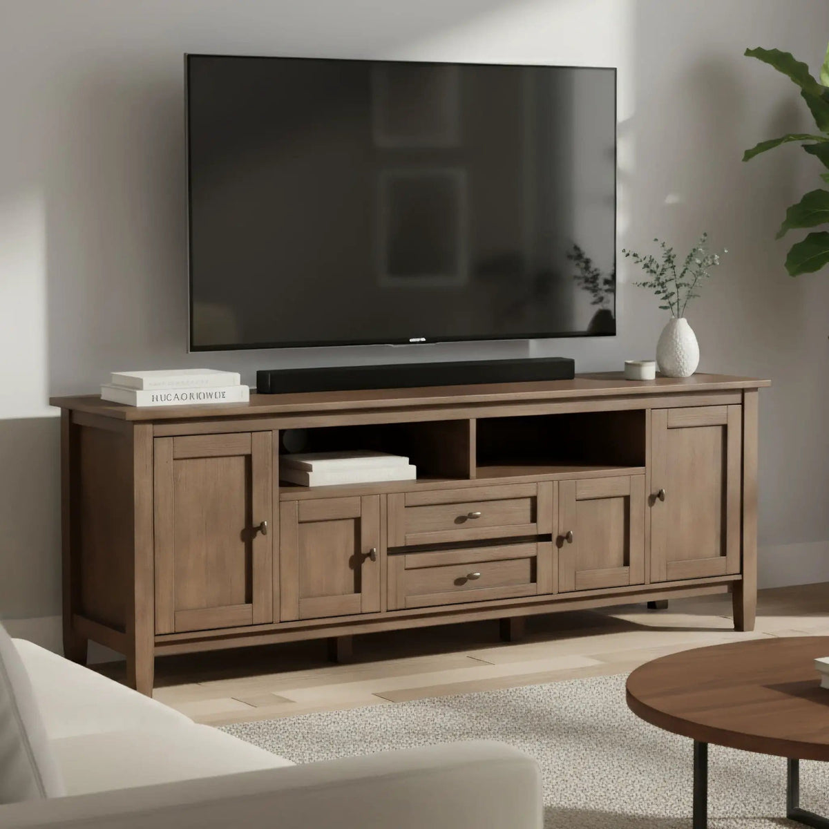 Warm Shaker Handcrafted TV Media Stand | 2 Pieces | Solid Wood | Living Room