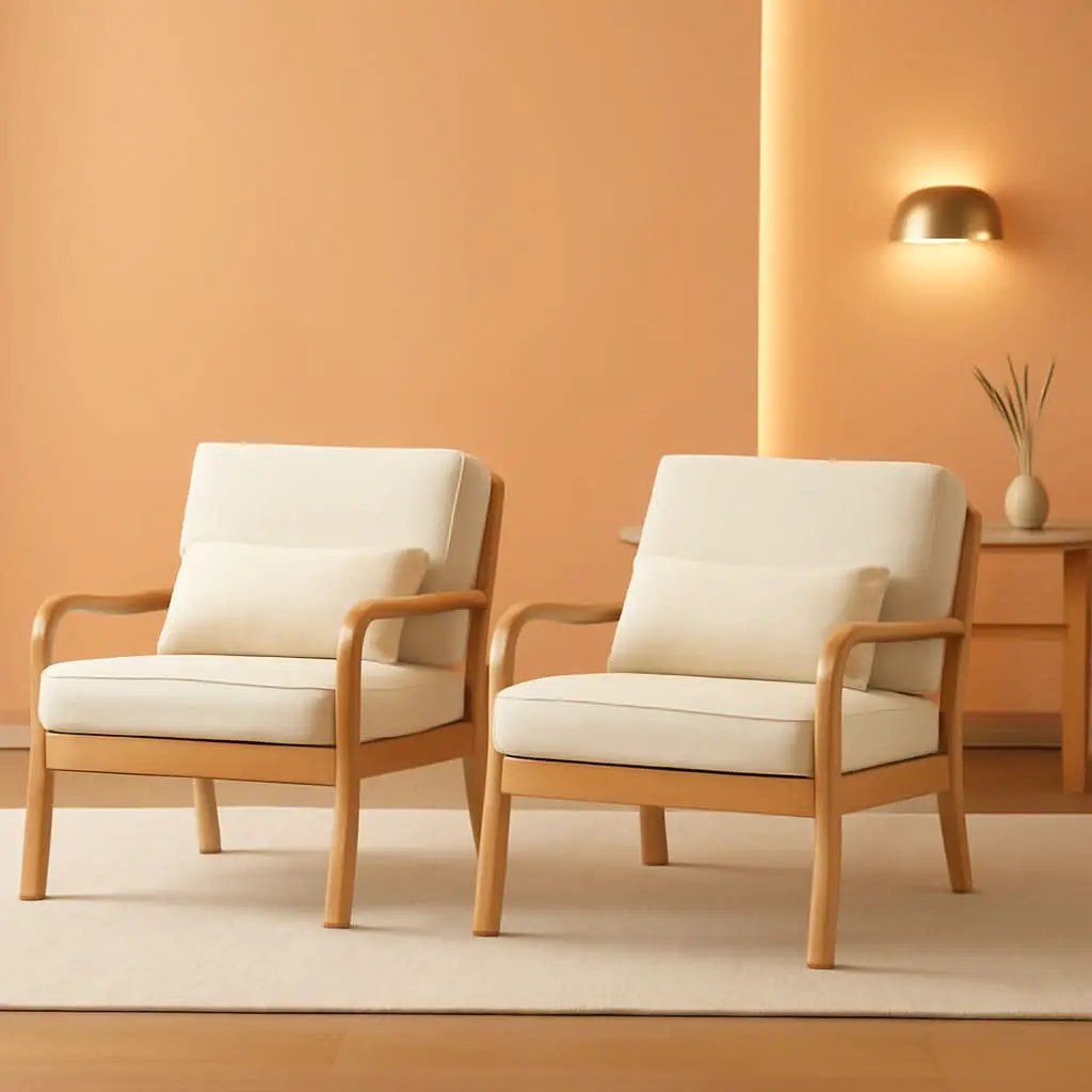 Beige Upholstered Accent Chairs With Lumbar Pillows from PriceLows™