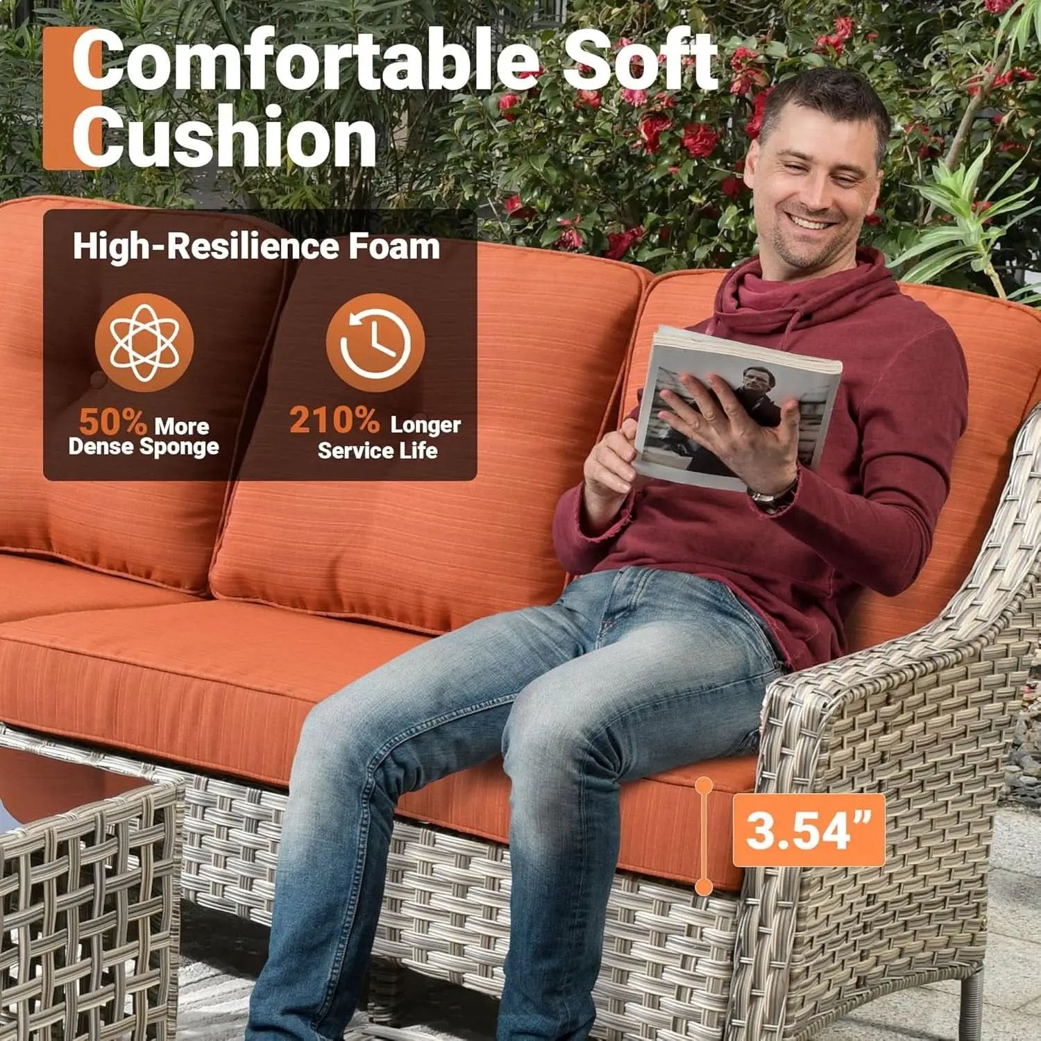 Orange 5 Piece Outdoor Patio Furniture Set With 3 Seat Sofa from PriceLows™