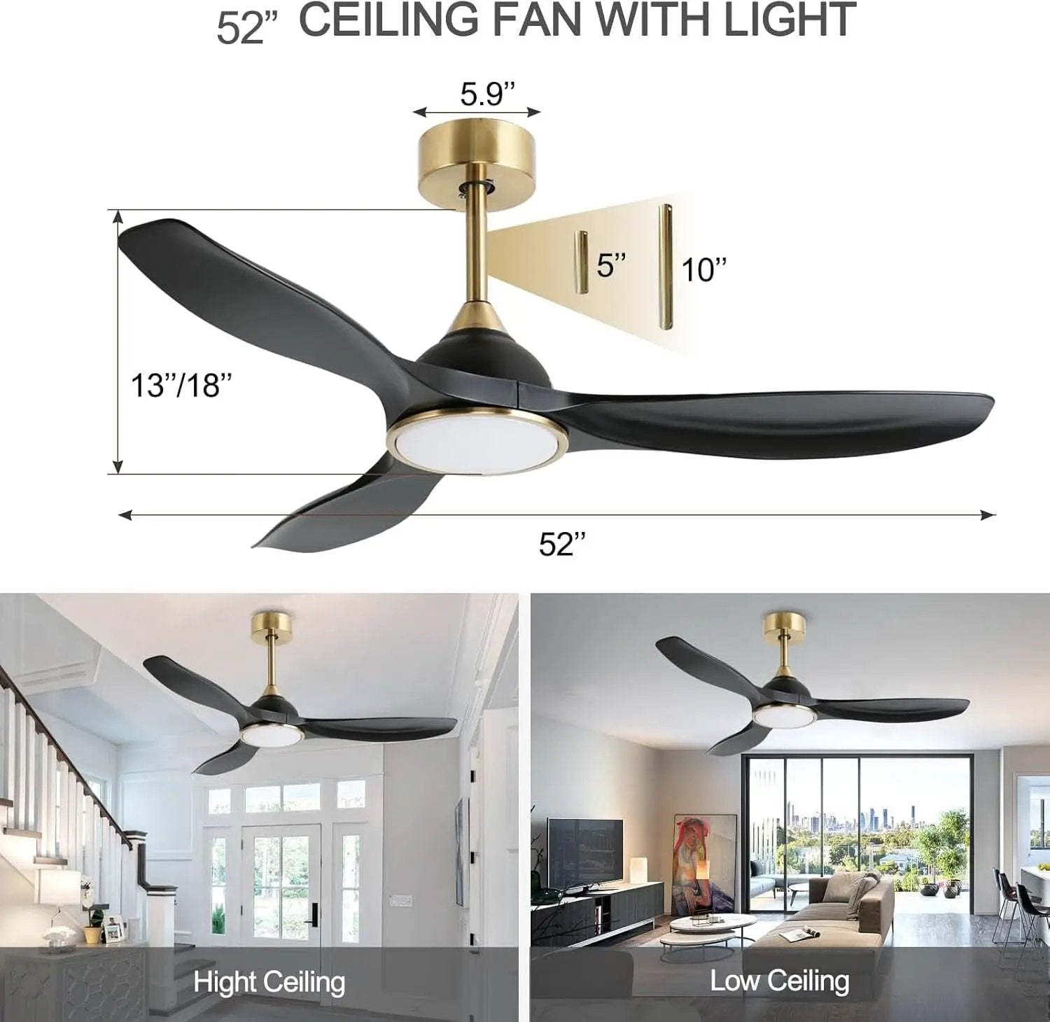 52 Inch Quiet Dc Motor Ceiling Fan With Lights Remote from PriceLows™