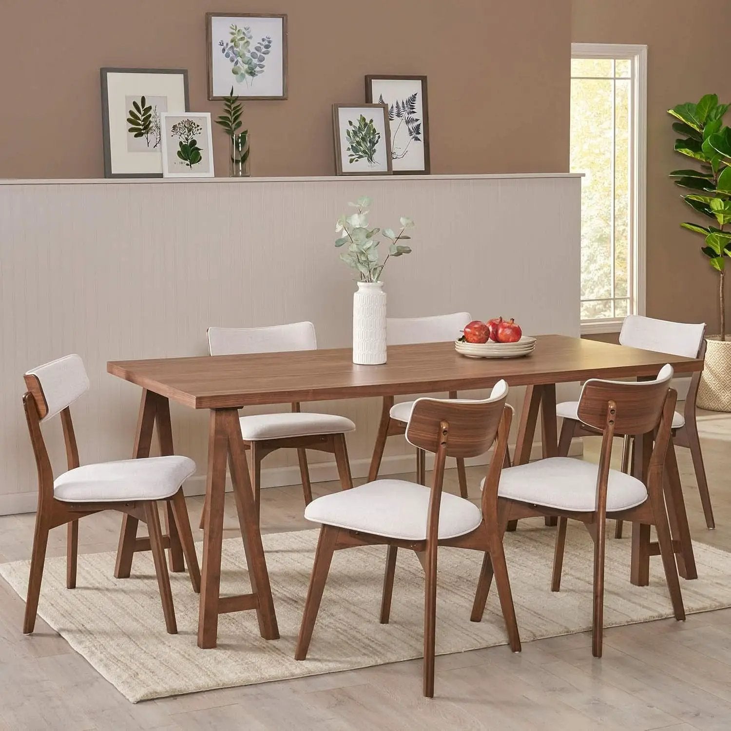 Mid Century A Frame Dining Set Beige Textile Upholstery from PriceLows™