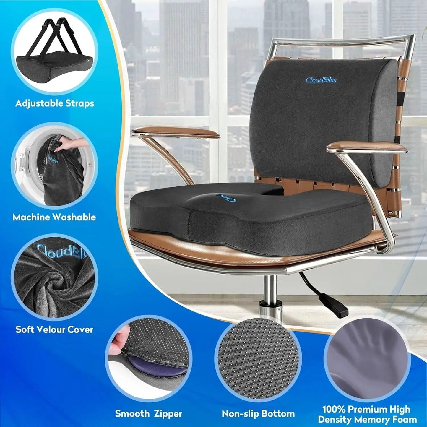 Ergonomic Memory Foam Seat Cushion Grey For Office Chair from PriceLows™
