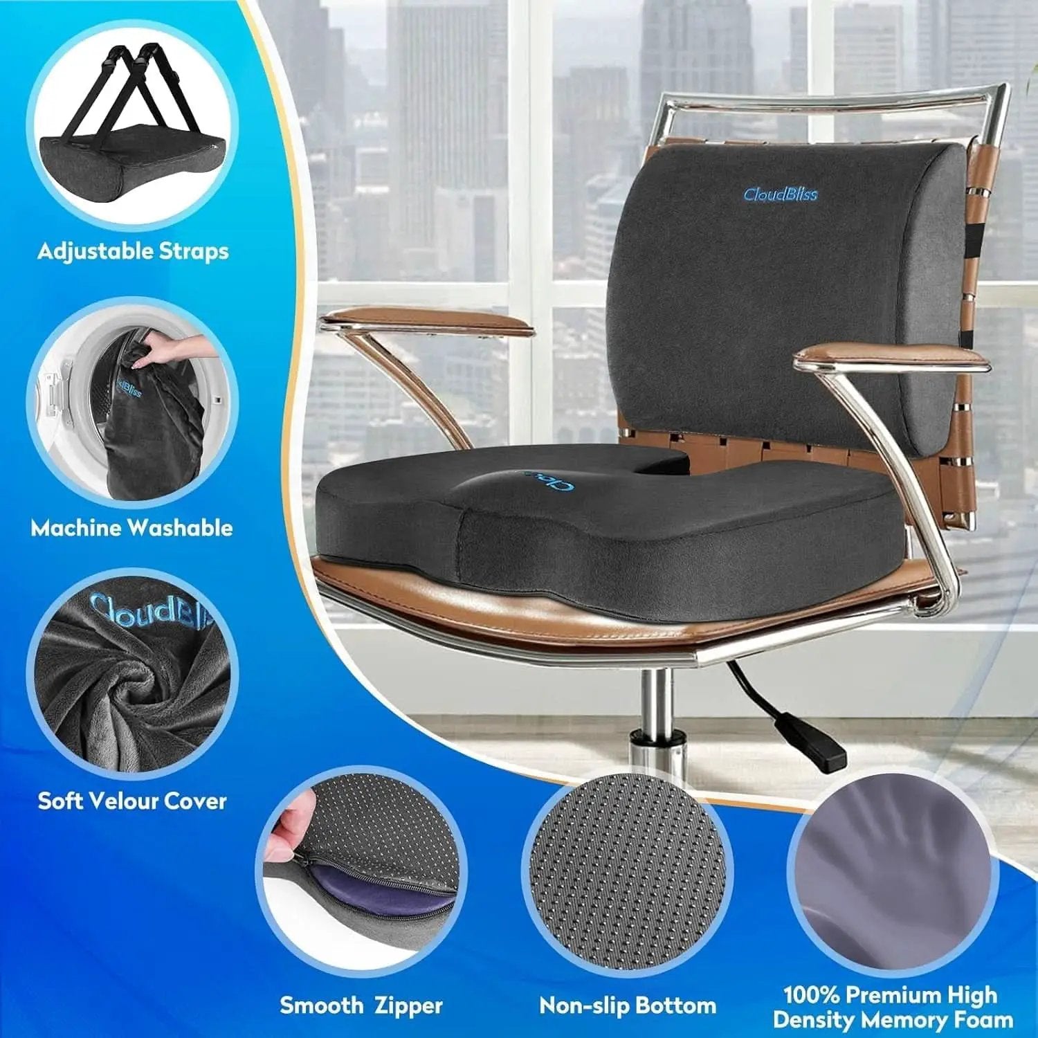 Ergonomic Memory Foam Seat Cushion Grey For Office Chair from PriceLows™