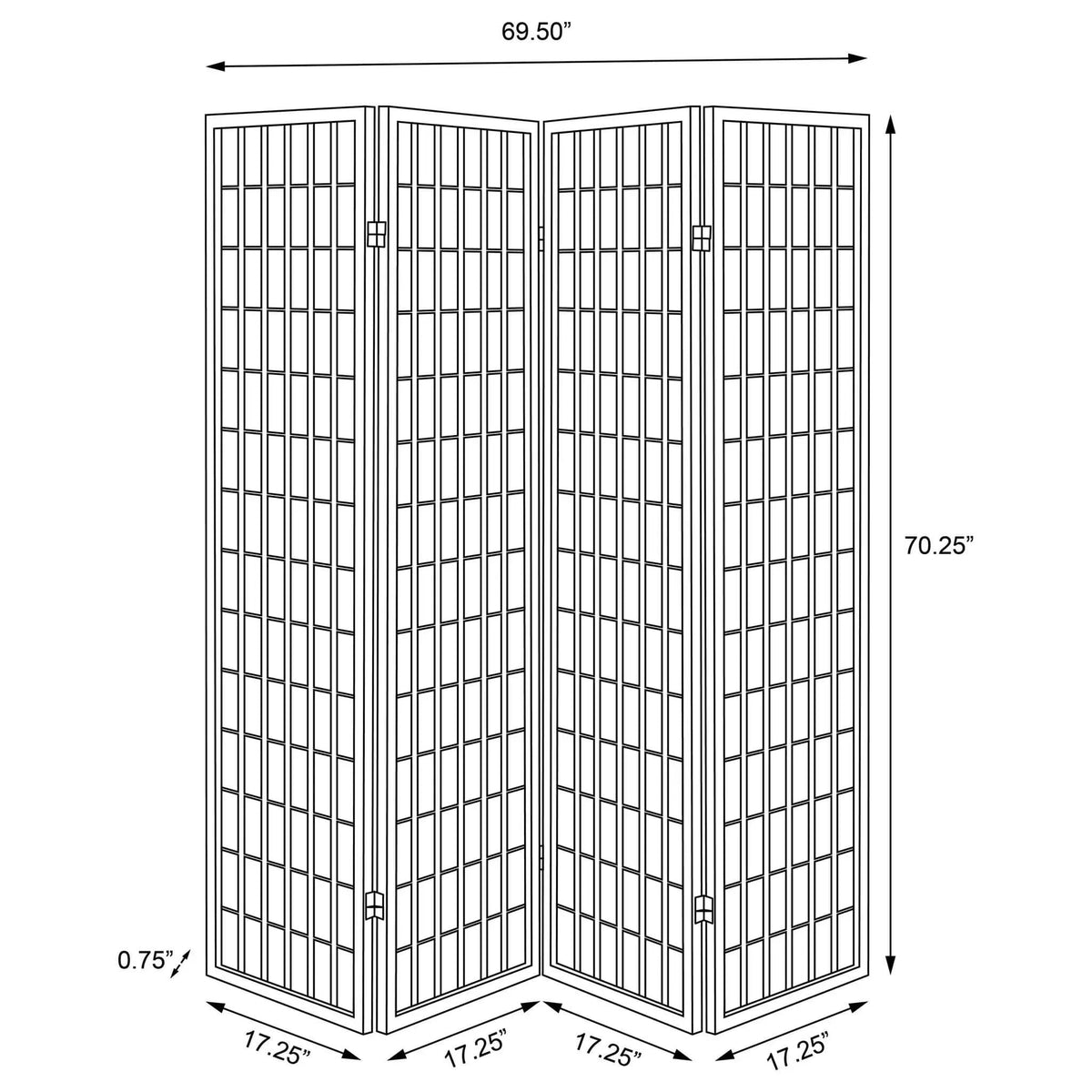 Roberto 4-Panel Room Divider Folding Shoji Screen | 69.5 x 0.75 x 70.25 in | Rubberwood & Fabric | White