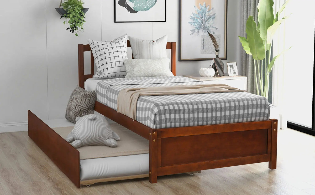 Wood Platform Bed Frame | Trundle Included | Minimalist Stylish Design | 37.5 Inch Height