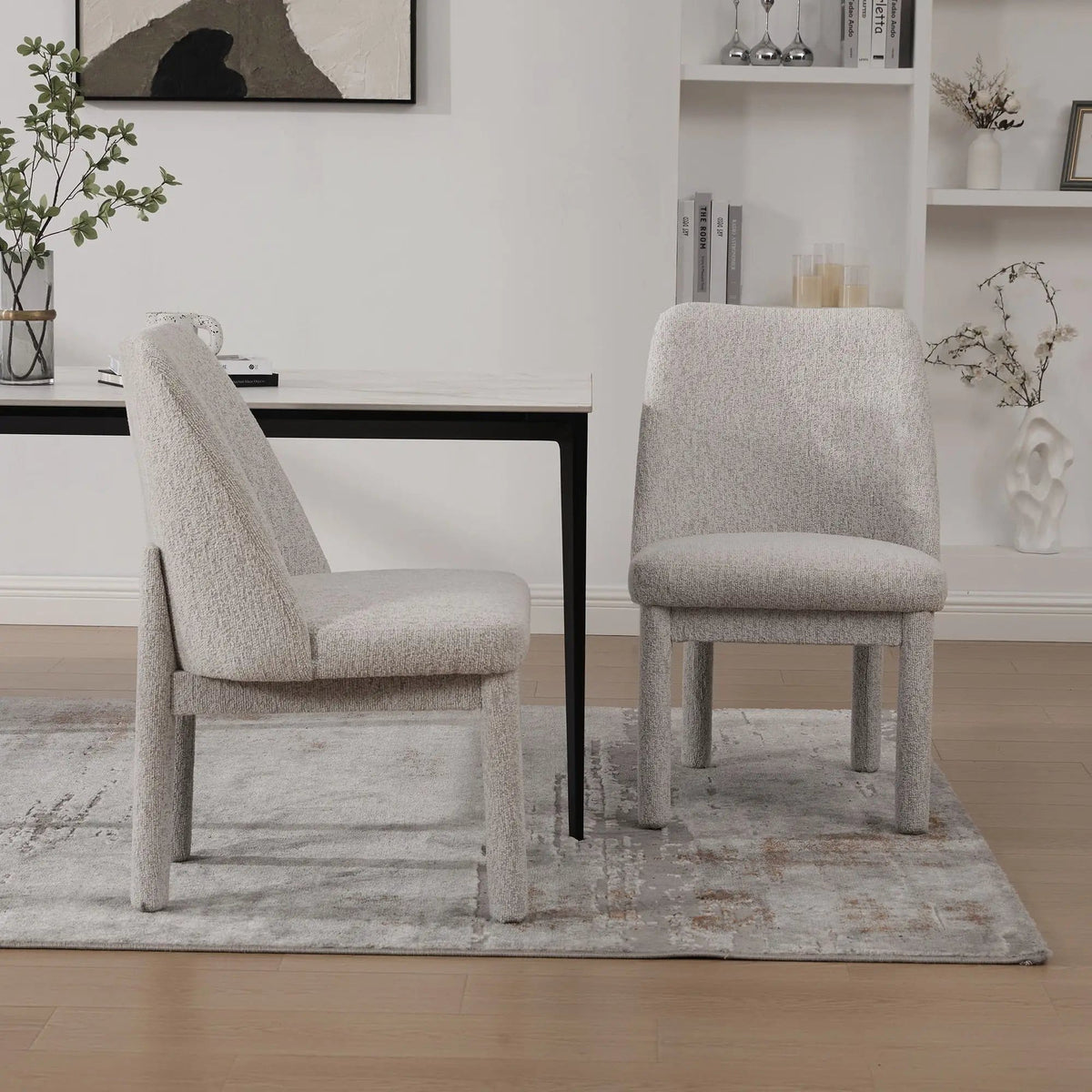 Wide Minimalist Dining Chair Chair Set | Chair Set | Rubberwood & Fabric | Dining Room