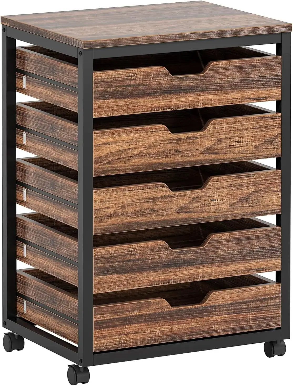 Industrial Five Drawer Wood Dresser Cart BrownFinish from PriceLows™