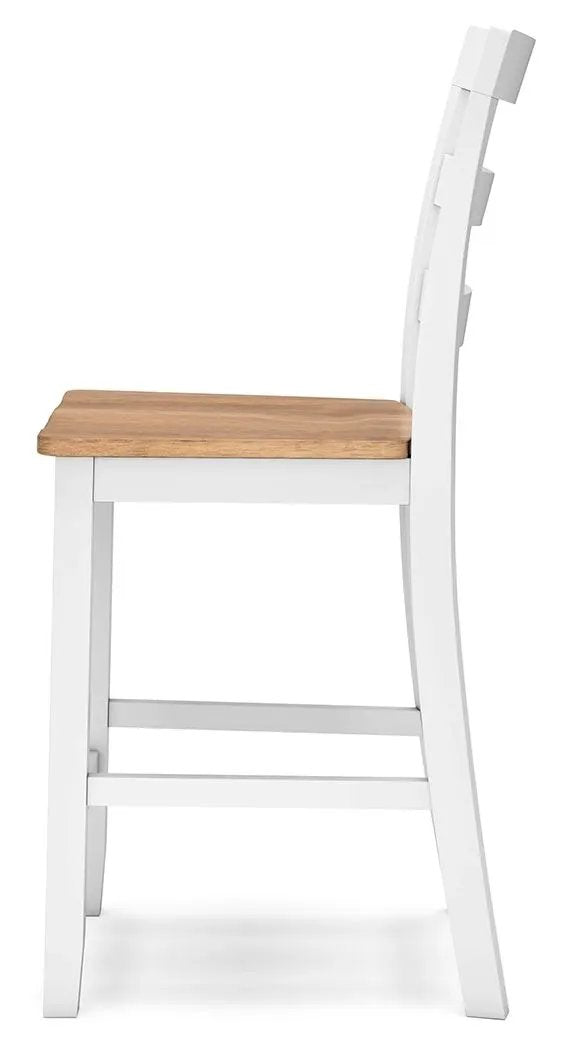 Counter Height Bar Stools | Contoured Seat | Natural Wood | Set Of Two