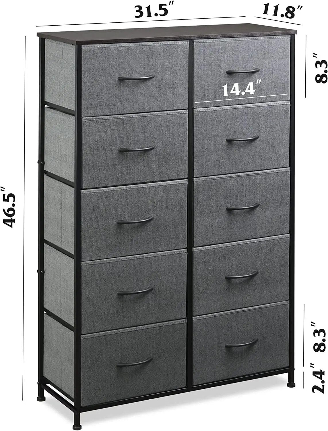 Tall Fabric Dresser With 10 Drawers Dark Grey Metal Frame from PriceLows™