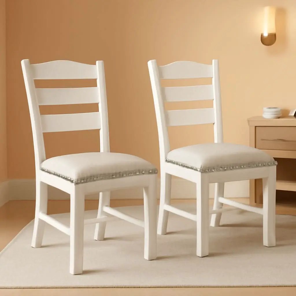 Vintage Farmhouse Cushioned Dining Chairs Whitewash 2 Pack from PriceLows™