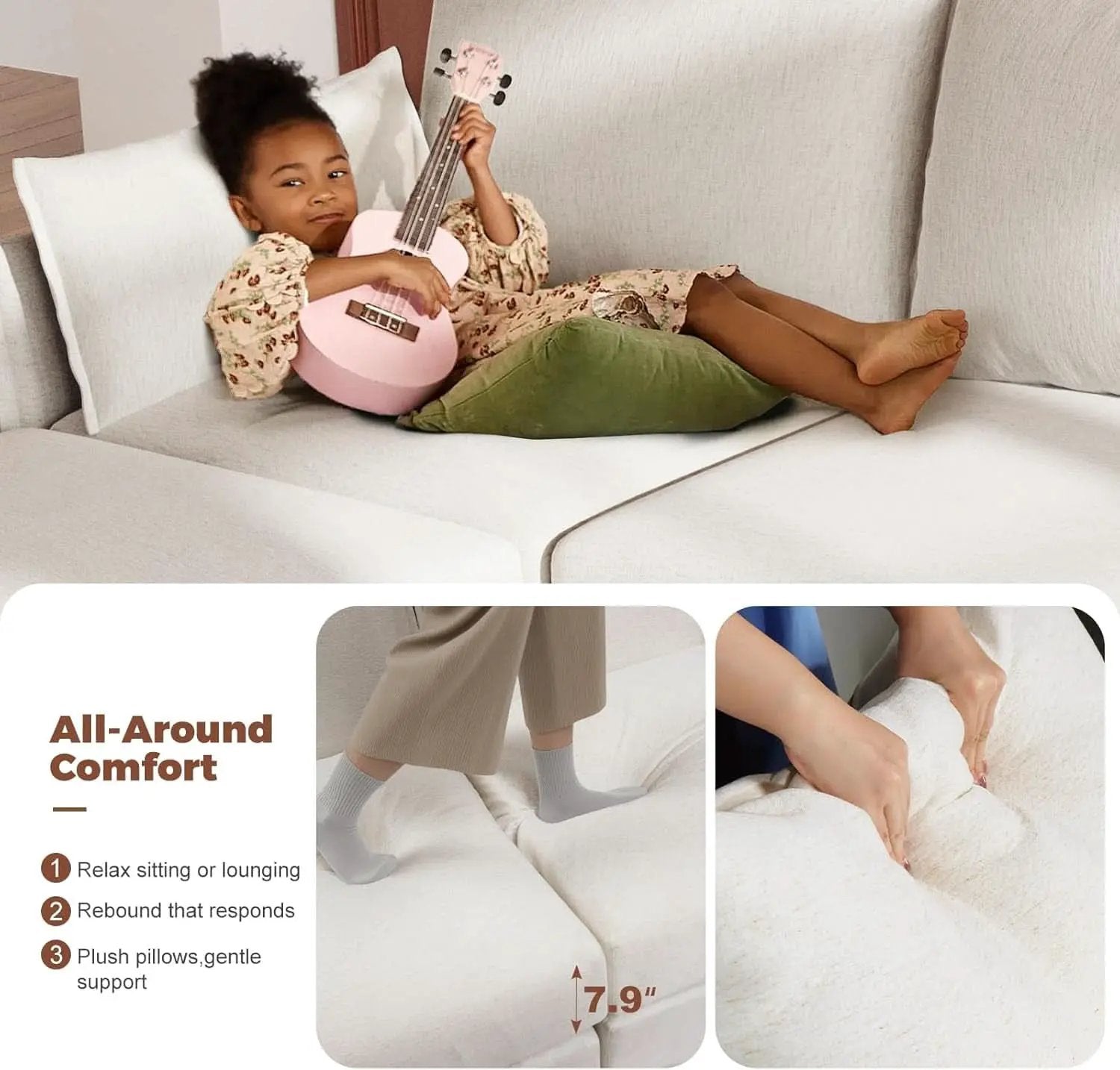 White Upholstered Accent Chair With Removable Backrest from PriceLows™