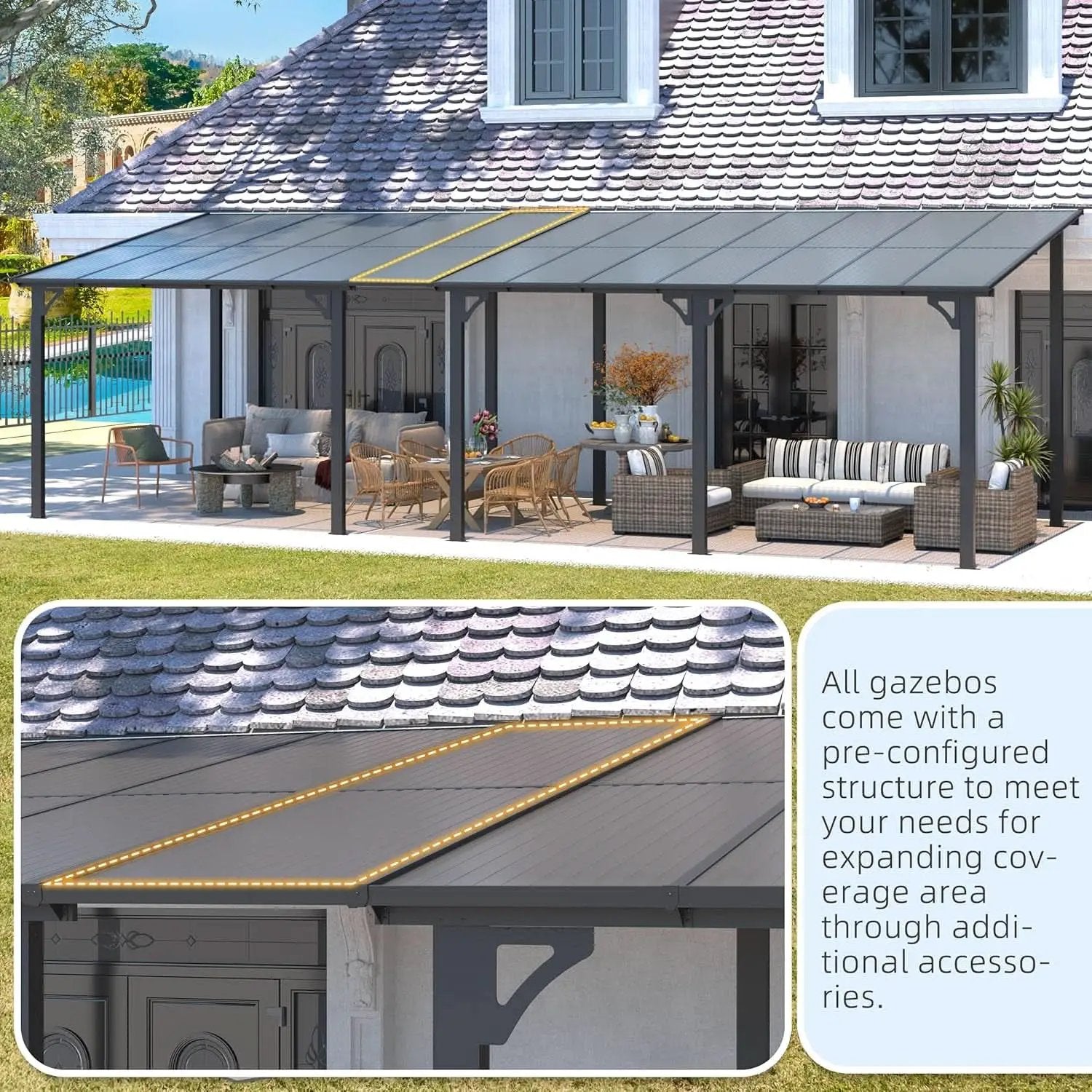 8x8 Waterproof Wall Mounted Lean To Gazebo for Patio from PriceLows™