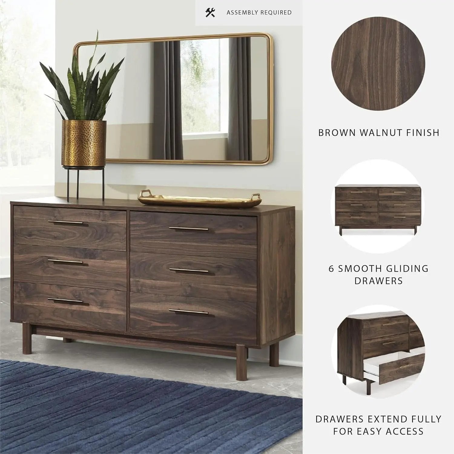 Calverson Six Drawer Dresser Dark Brown Goldtone Pulls from PriceLows™