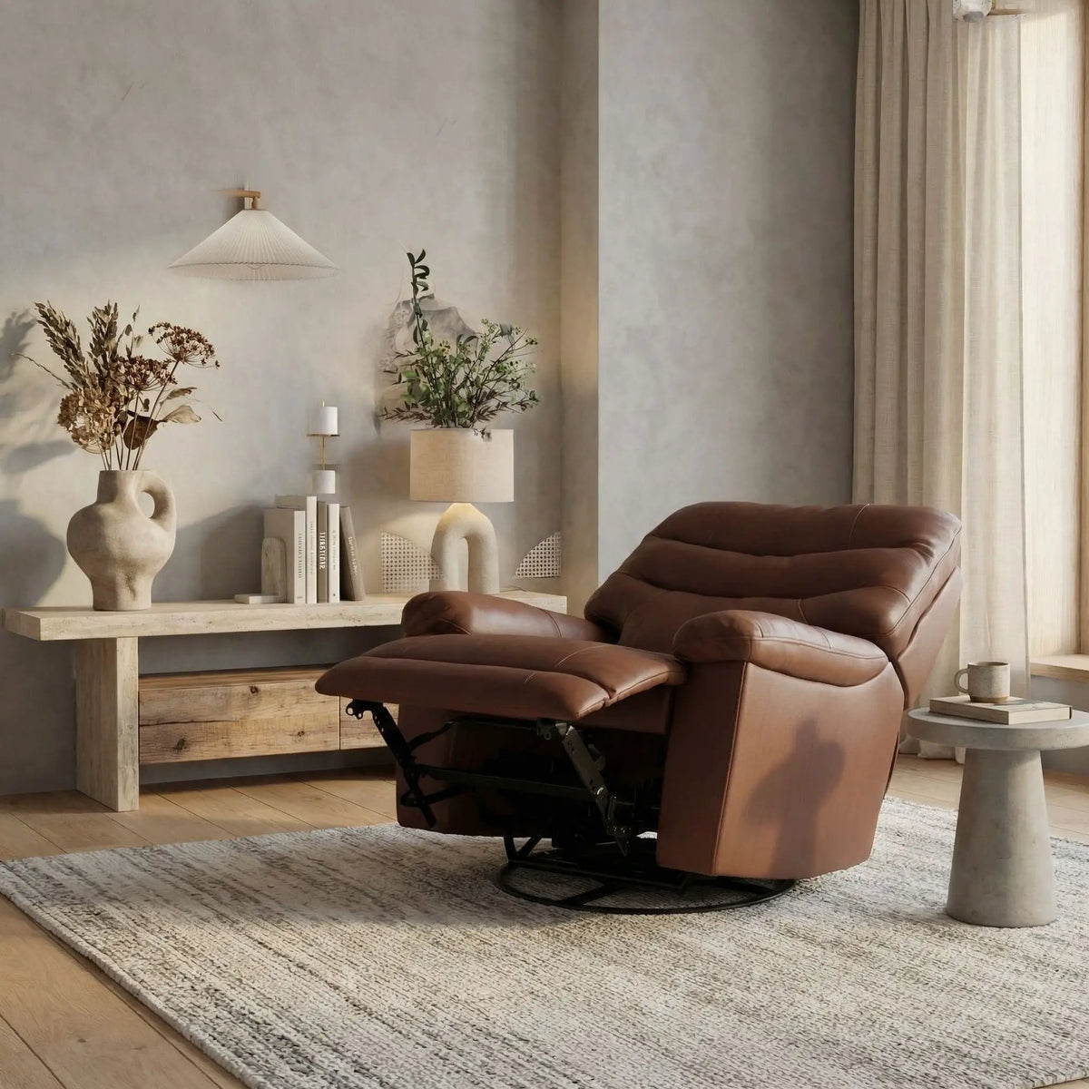 Oslo Antelope Swivel Glider Recliner | Manual Footrest | 360 Degree Swivel Base | No-Sag Suspension