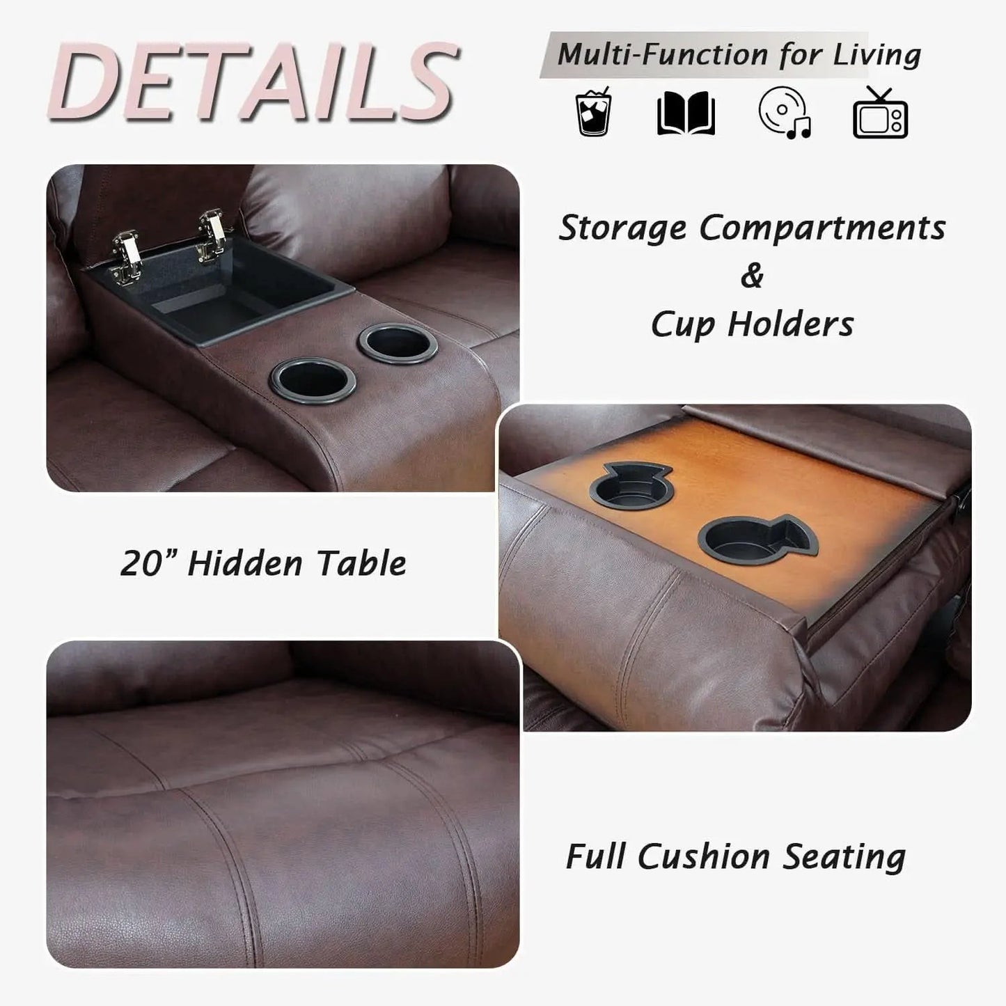 Brown Recliner Sofa With Pull Down Table Two Piece Set from PriceLows™