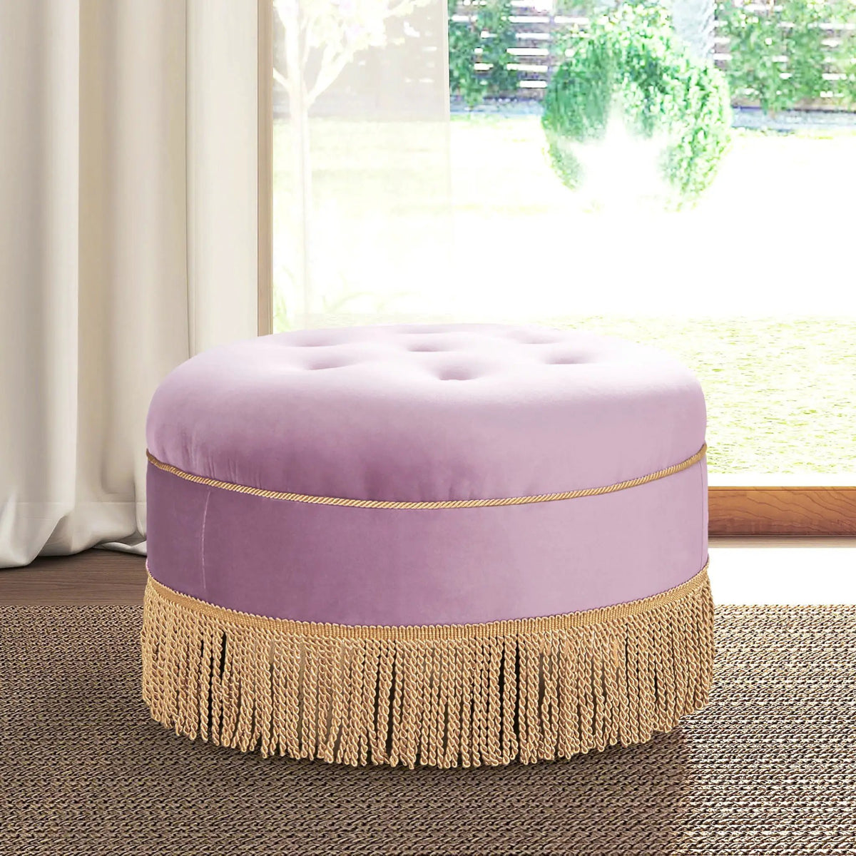 Yolanda Round Accent Ottoman | Handcrafted Quality | Kiln-Dried Hardwood Frame | 16 Inch Height