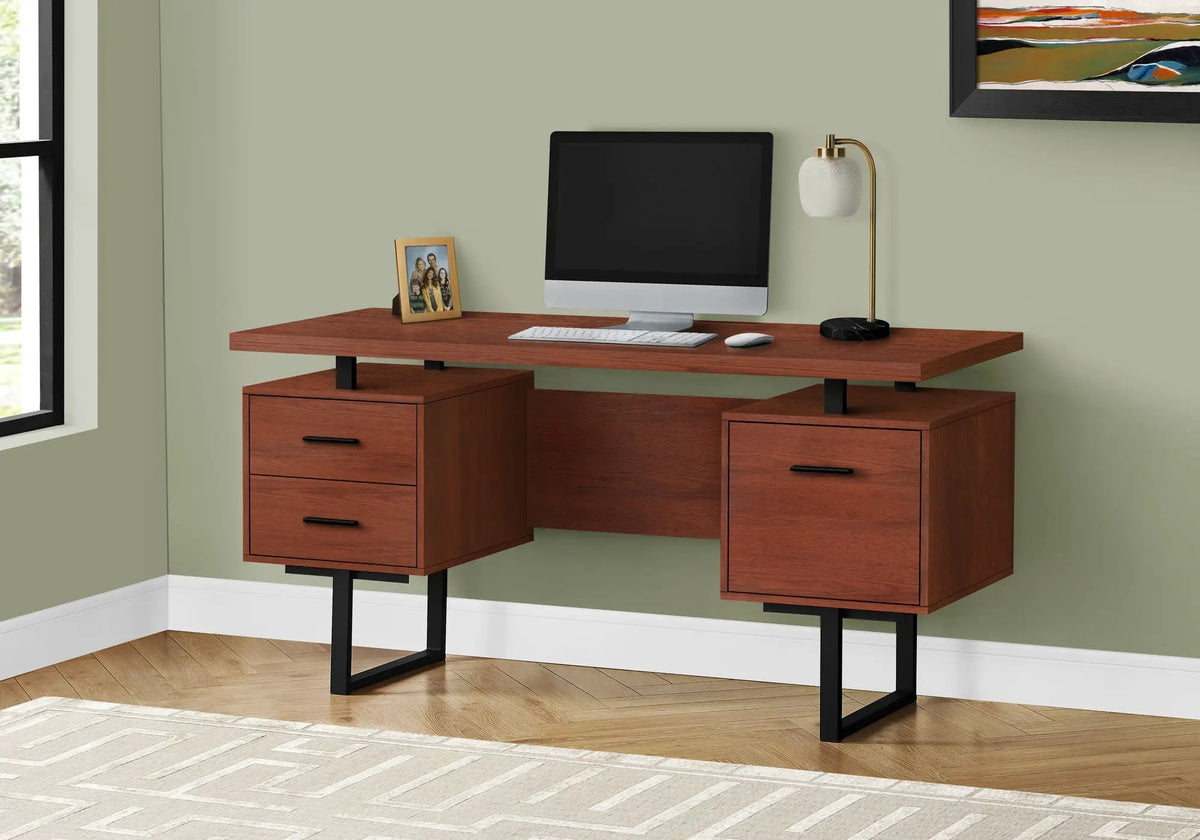 60 Inch Computer Desk | Laminate Finish | Two Top Drawers And File Drawer | Reversible Set-Up