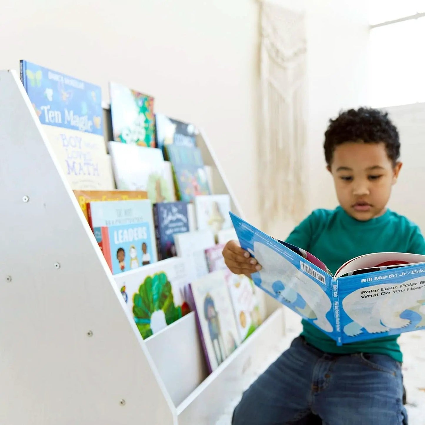 Single Sided Book Display Classroom Bookshelf White Wash from PriceLows™