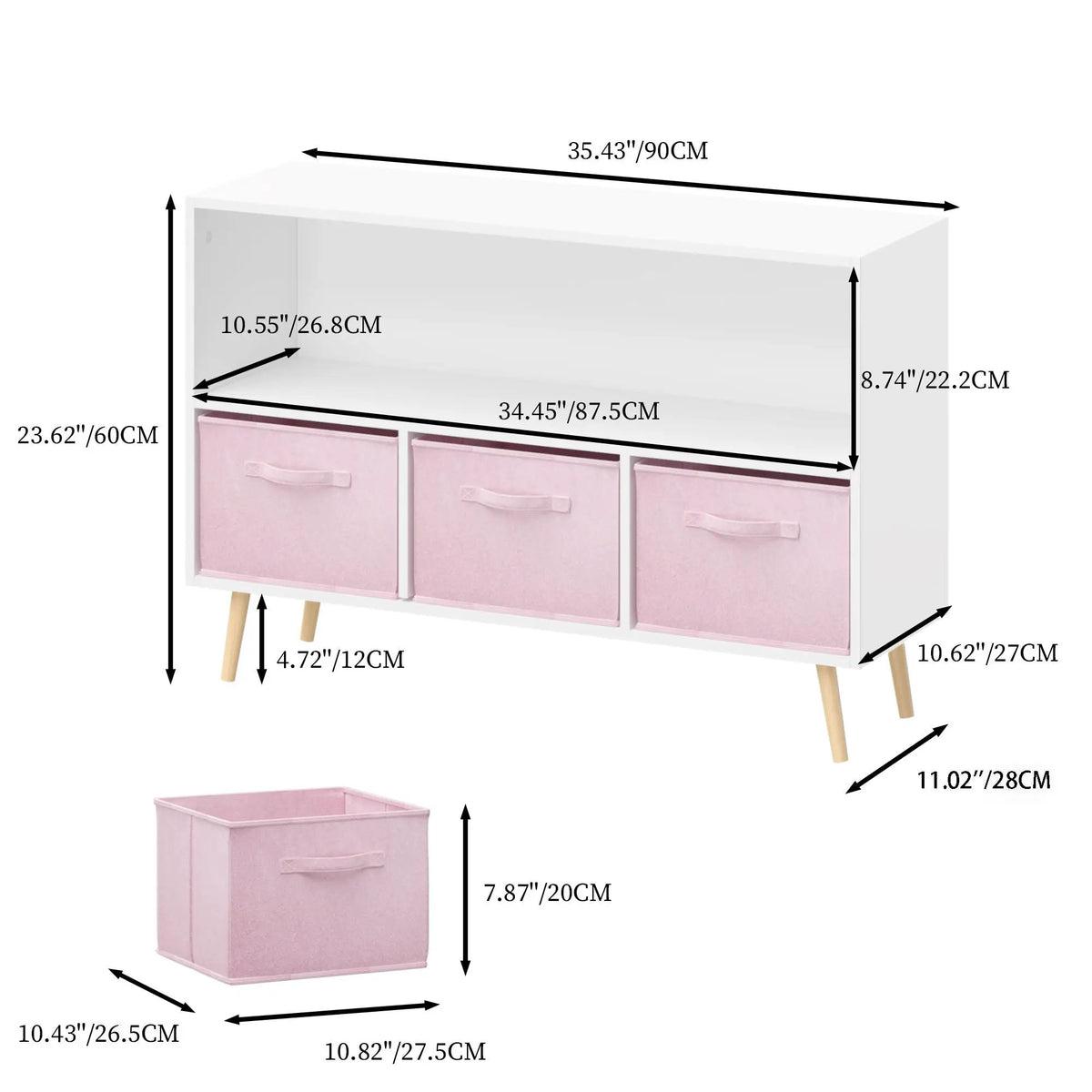 Bookcase With Collapsible Drawers | Three Fabric Drawers | Tip-Over Restraint | Book Display Organizer