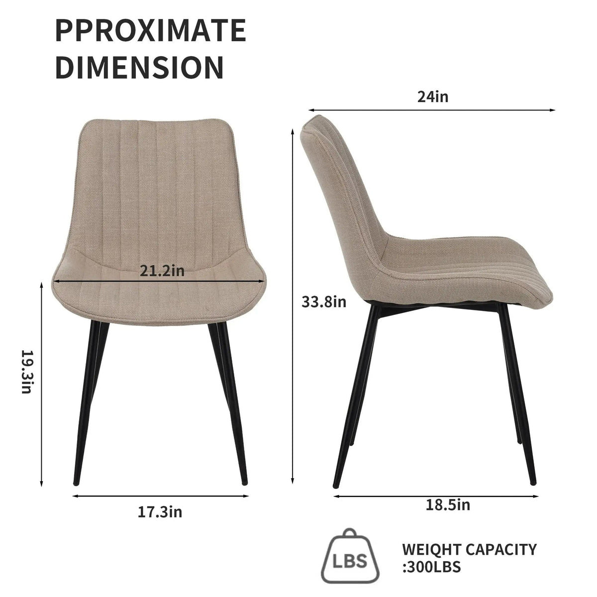 Dining Chair Set With Padded Backrests (Set of 4) - | 24 x 21.2 x 33.8 in | Fabric & Metal | Beige