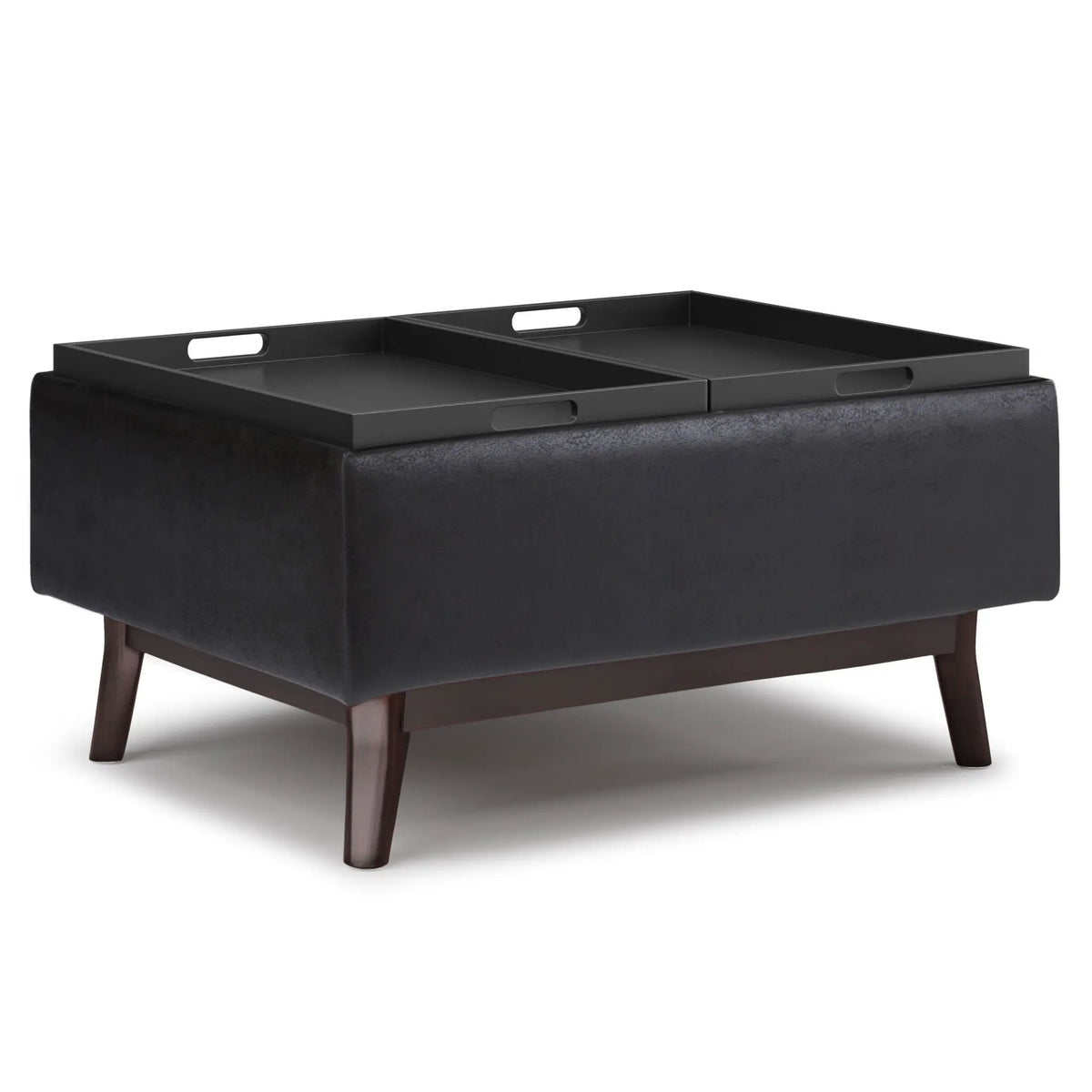 Owen Tray Top Coffee Table Ottoman | Upholstered Storage | Two Flip Over Serving Trays | Small Size