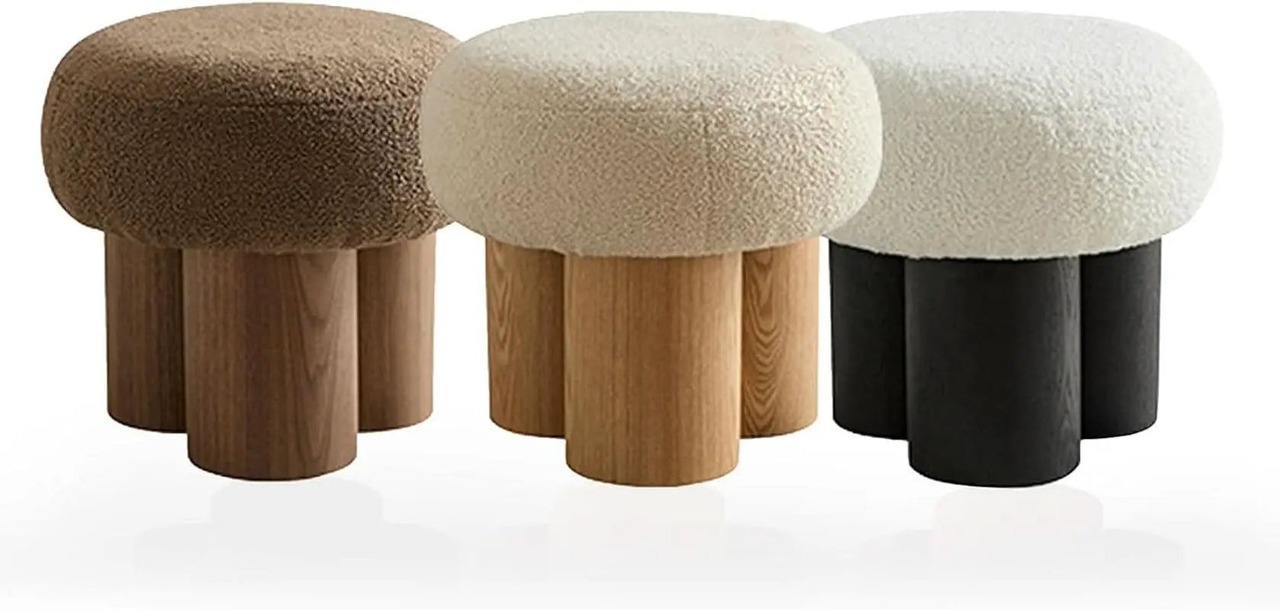Luxurious Dark Brown Boucle Round Ottoman Footstool from PriceLows™