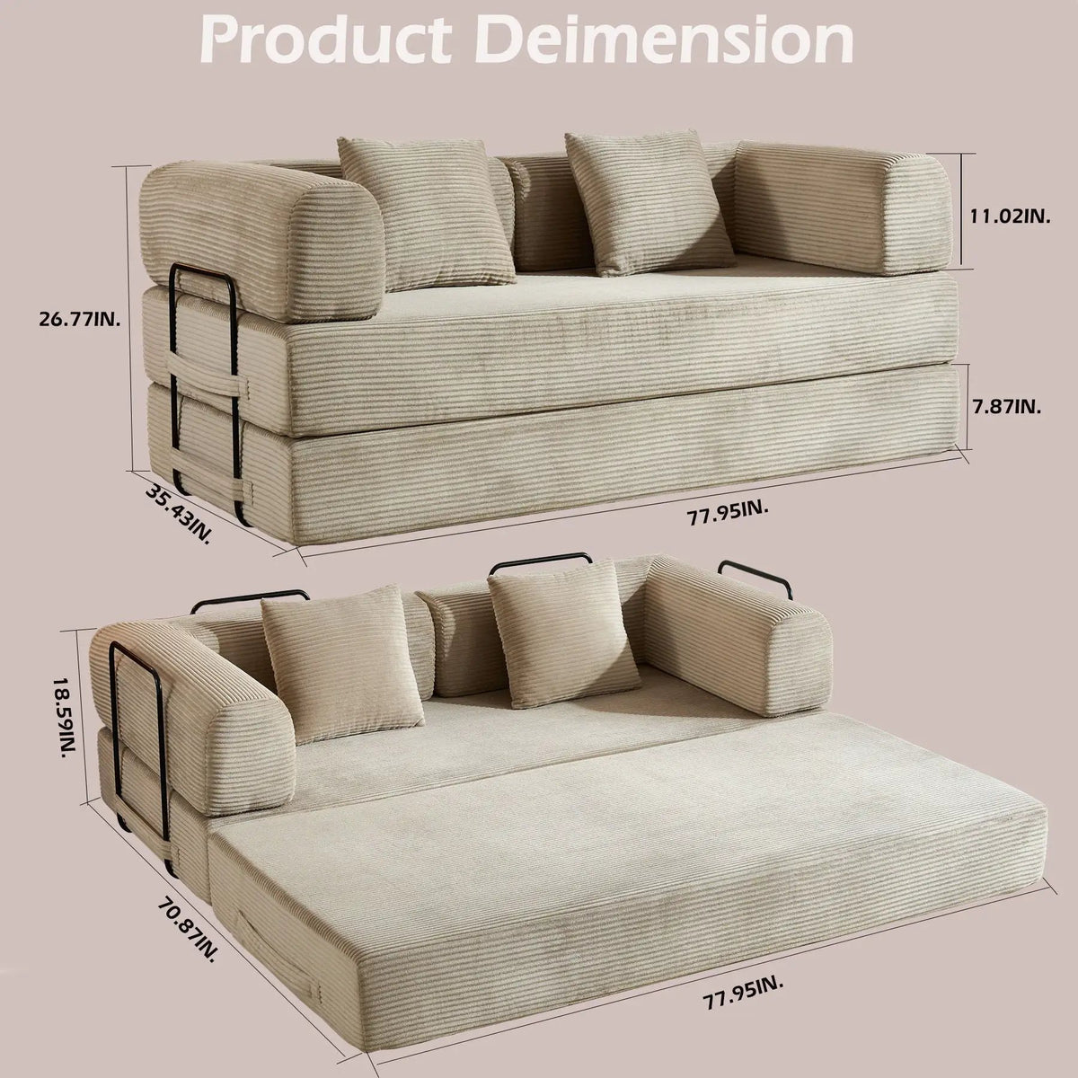 Convertible Sleeper Sofa Bed | 35D High Density Foam | 4 In 1 Design